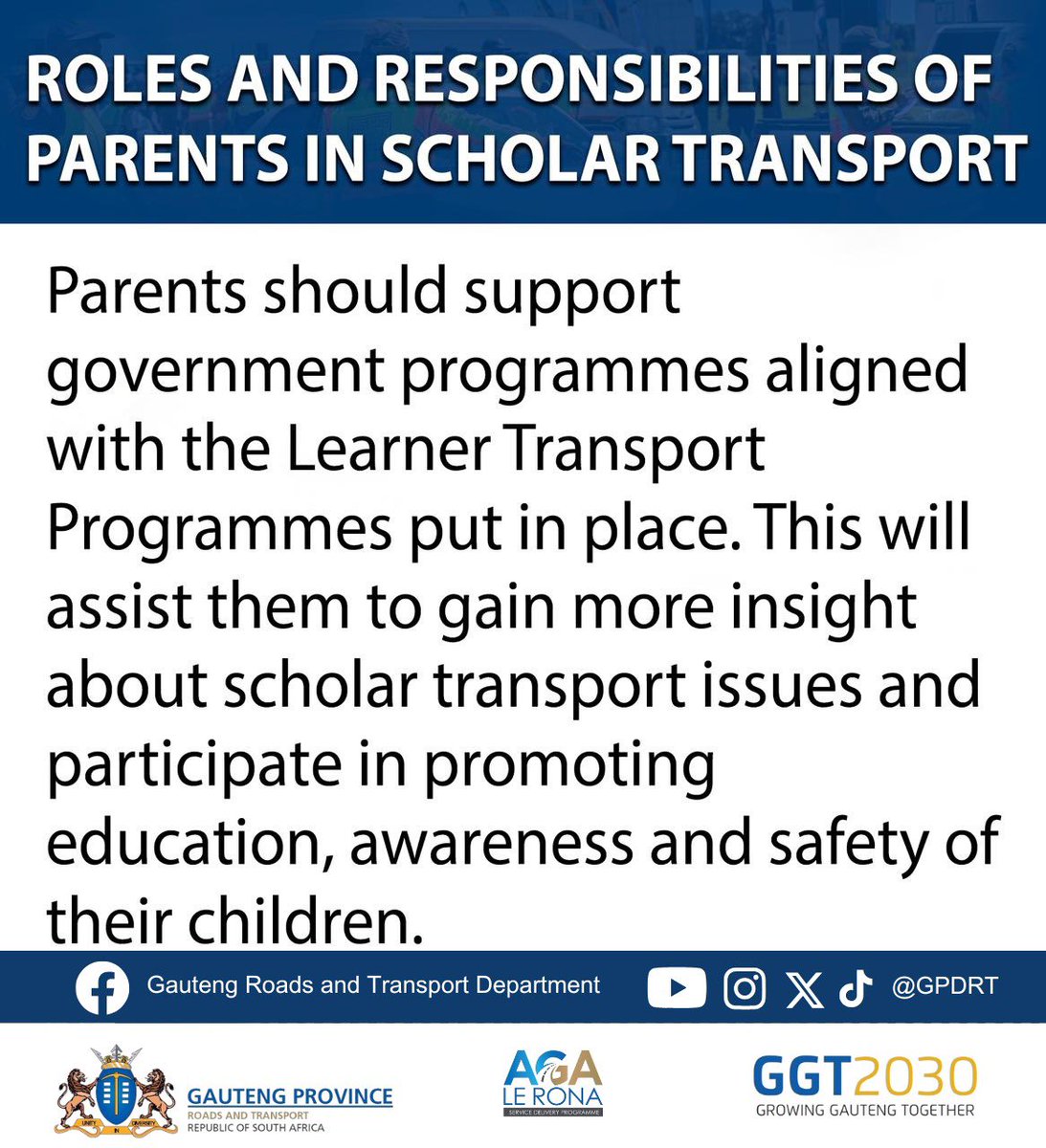 GPDRT_'s tweet photo. Scholar transport safety | ROLES AND RESPONSIBILITIES OF PARENTS IN SCHOLAR TRANSPORT 

#scholartransport #itstartswithyou #roadsafety #EThomaKaWena #GPBacktoSchool #Back2School #gauteng https://t.co/zcF2C9Y6aU
