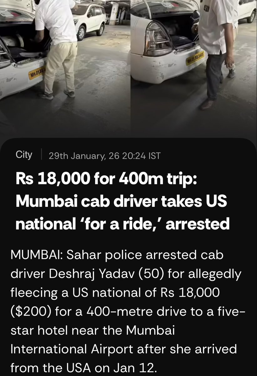 oradlaski's tweet photo. Bimaru Pappu aka Deshraj Yadav booked for charging ₹18,000 for a 400-meter taxi ride.
An American tourist looted in Maharashtra. 

Such scammers from UP Bihar Gujarat,Rajasthan treat Maharashtra like a cash cow, ruin its global image, and disrespect its people.

Earn honestly or get out.
Cheating tourists = defaming Maharashtra. Zero tolerance needed.