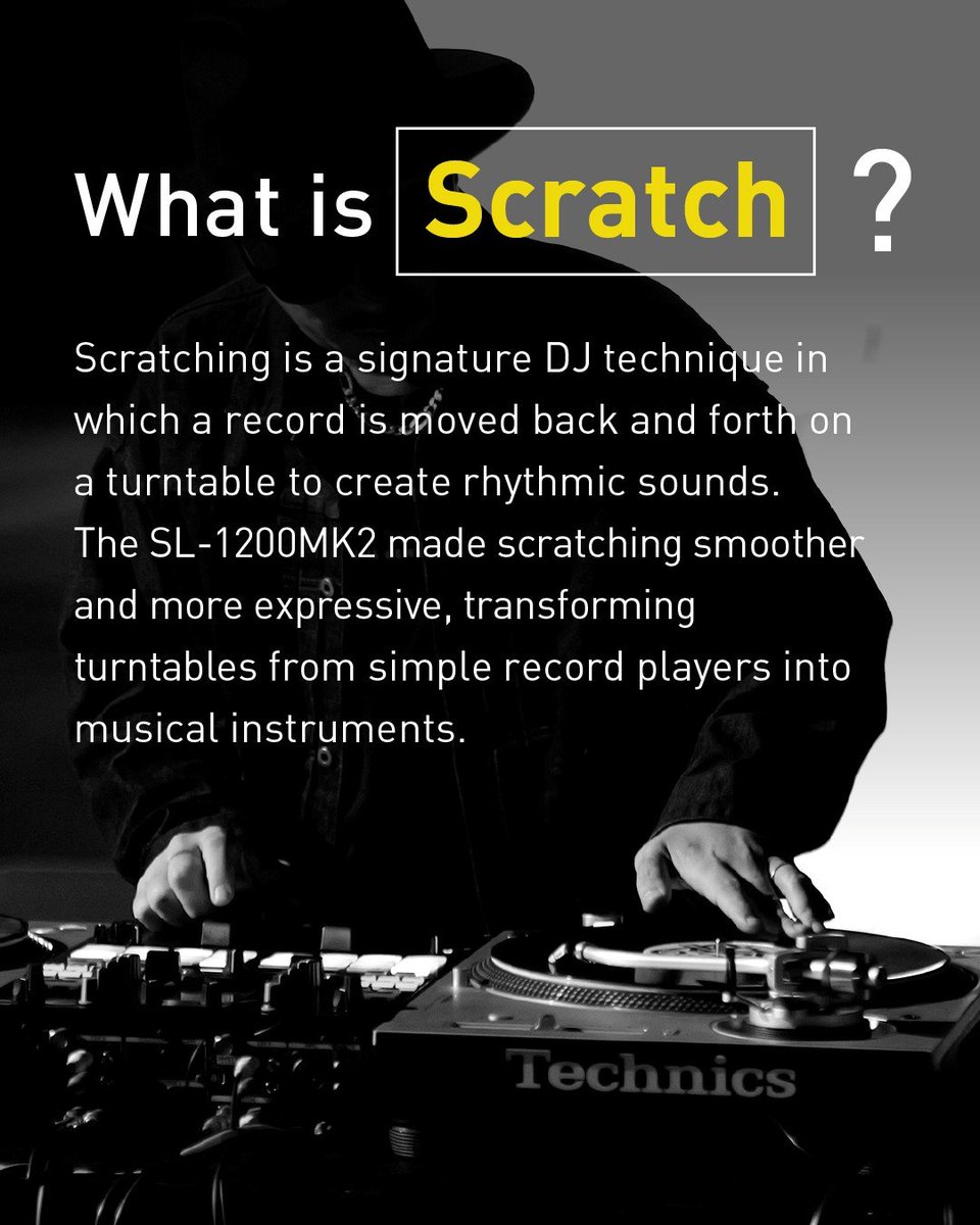 technics's tweet photo. History of Vinyl DJ #4
In this series, we explore the history of Vinyl DJs.
From the previous post, we continue our focus on the SL-1200MK2.
In this post, we explore the birth of scratch — the moment the turntable became a musical instrument.
#Technics #RediscoverVinyl https://t.co/4qbbfPU8wc