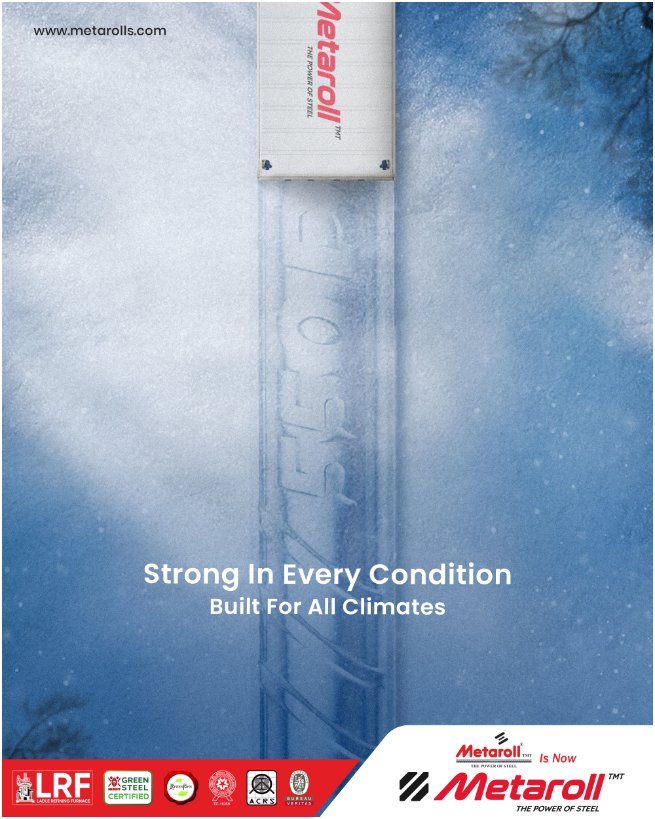MetarollsIspat's tweet image. Metaroll TMT bars are built to perform consistently in every weather condition, ensuring stability, safety, and trust that lasts for generations.

Visit us at: metarolls.com

#MetarollTMT #StrengthInAllClimates #EnduringStrength