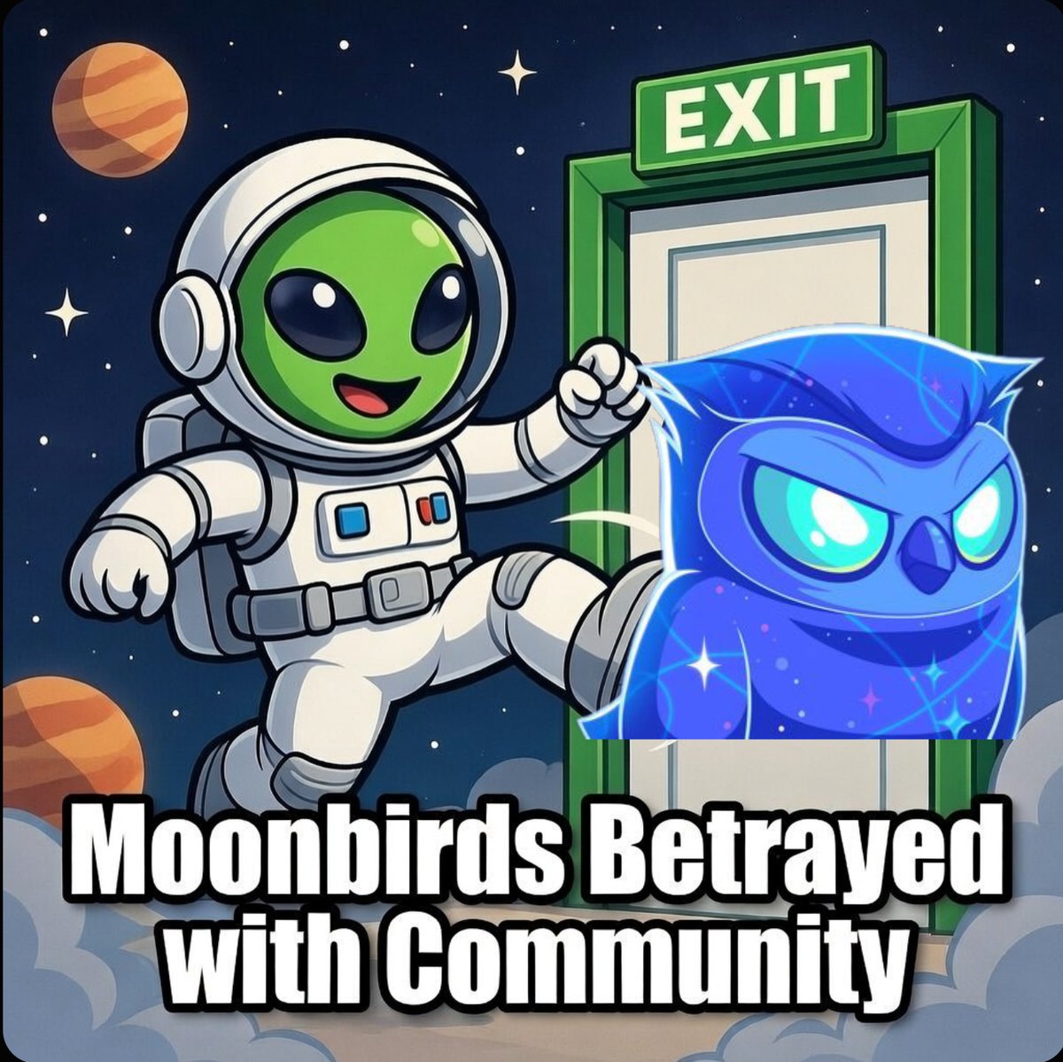 WenExitFun's tweet photo. @moonbirds Kick out this shit $BIRB ! 

No room for betrayal in crypto. 🚫🤝 #Trust #Integrity #Community #Wenexit https://t.co/LLXT74t2JZ