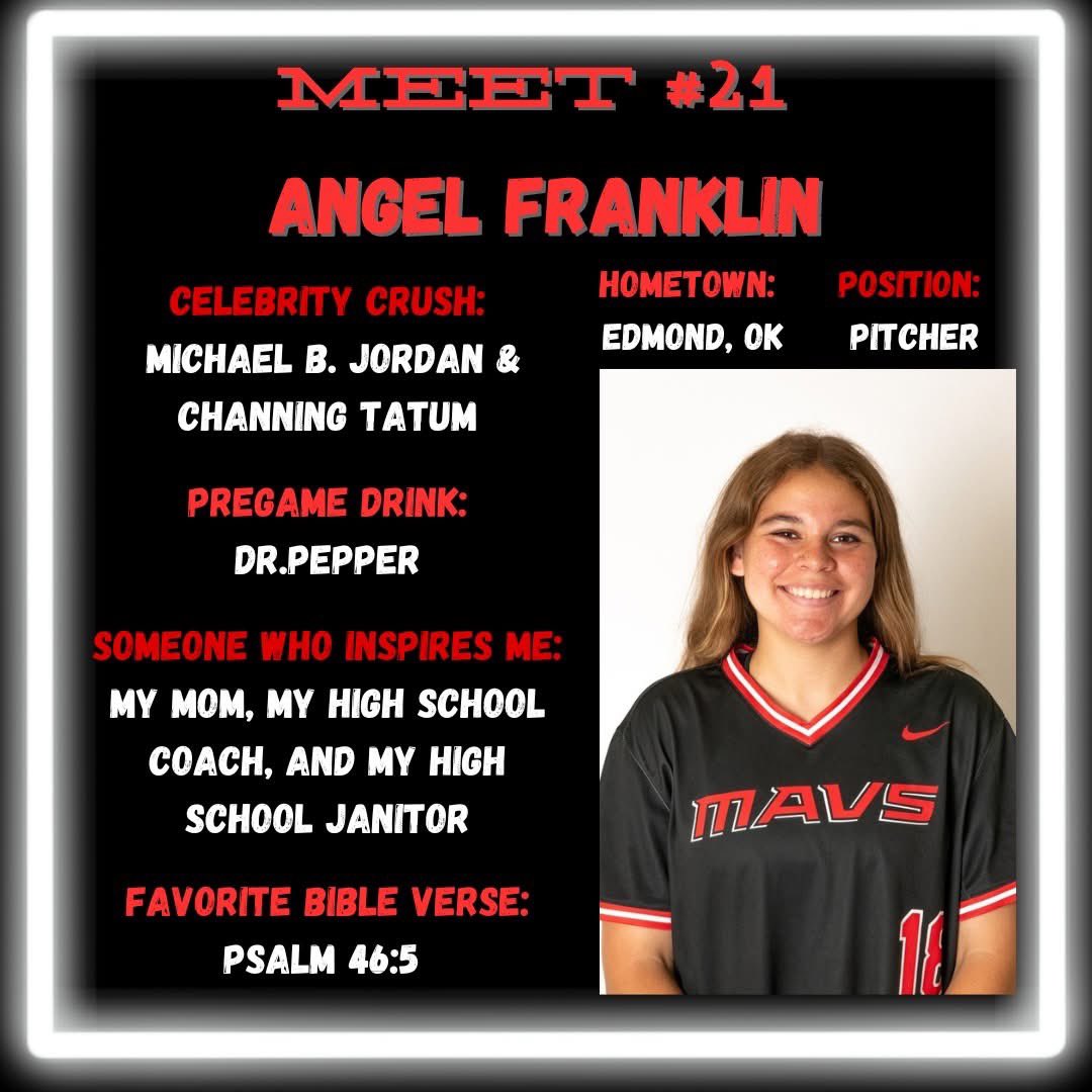 NOCTonkSB's tweet image. Freshman #21 Angel Franklin. This pitcher comes to us from Edmond, Oklahoma. Excited to see what she can do for us this spring!
#itsalmosttime
#rollmavs
#HugTheCactus