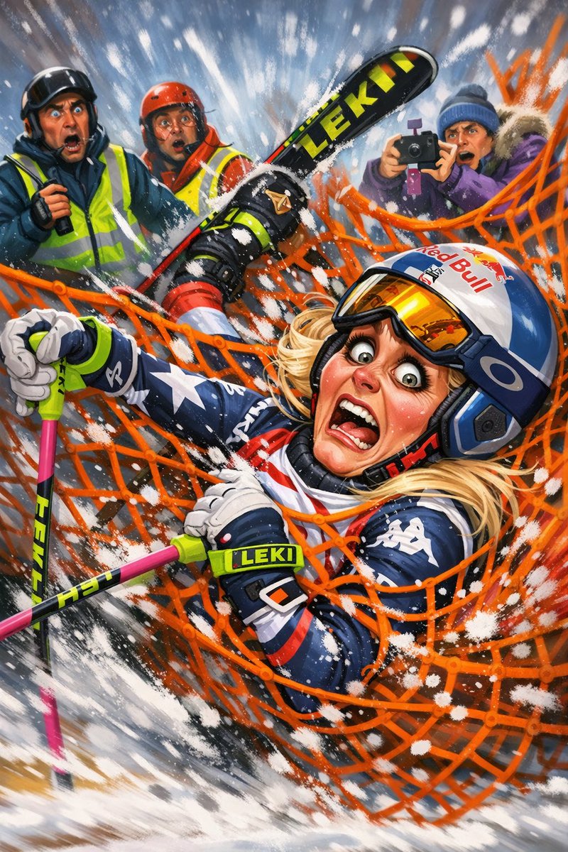 BergetBj's tweet photo. Storstjernen Lindsey Vonn gikk rett i sikkerhetsnettet under dagens skandale renn i Crans Montana. Da hadde allerede norske Marte Monsen også gått i nettet.
Bare ni dager til OL utforen. Håper det går bra med begge.
Løpet ble stoppet etter disse utkjøringene. https://t.co/oksIax0SxW