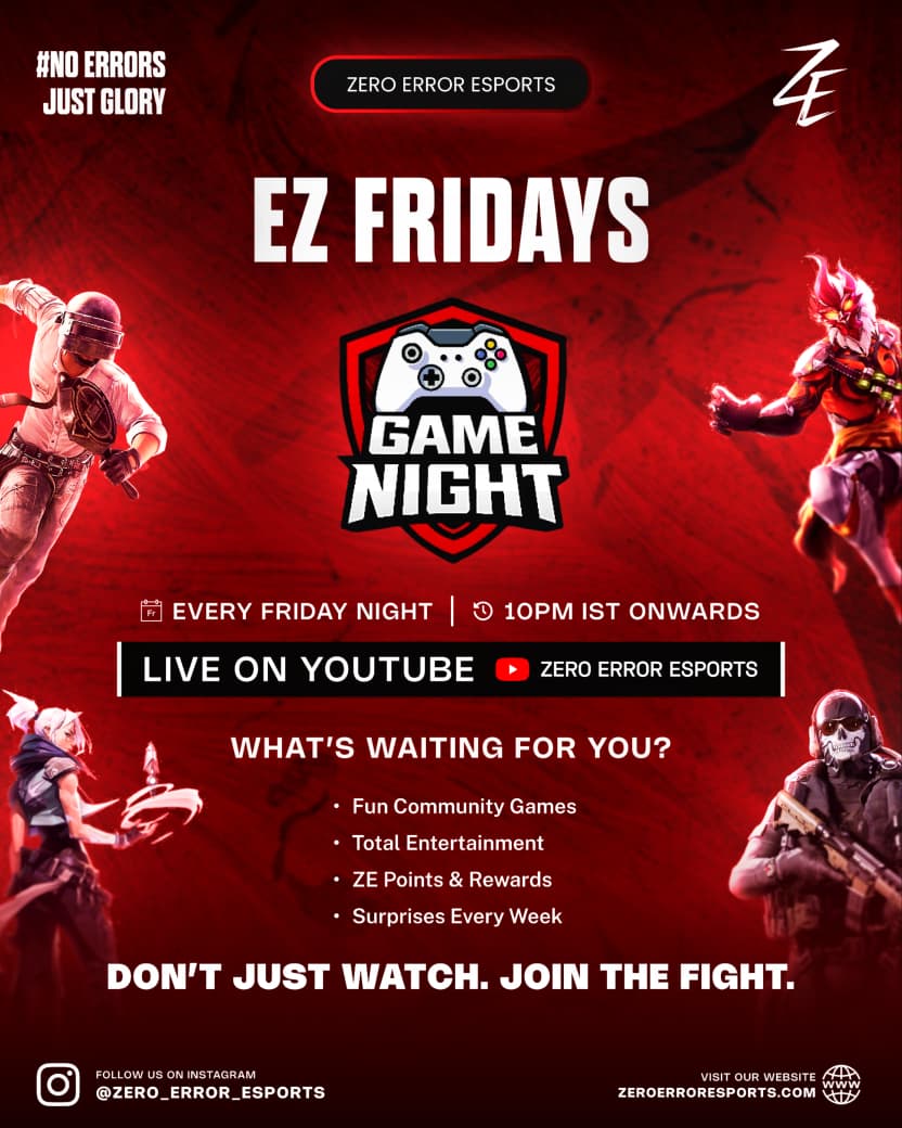 Are you guys ready for The EPIC GAME NIGHT!!!!!! 😉🦅⚡⚡⚡

Live at our YT Channel at 10 PM IST!!! 🕙😮‍💨

#gamenight #esportsindia #youtube #gaming