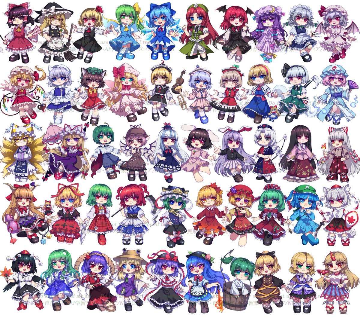 NUKOA_illust63's tweet photo. 今までに描いた東方ミニキャラまとめました！
にぎやか！🥳
#東方project https://t.co/1HHUAL6L1Z