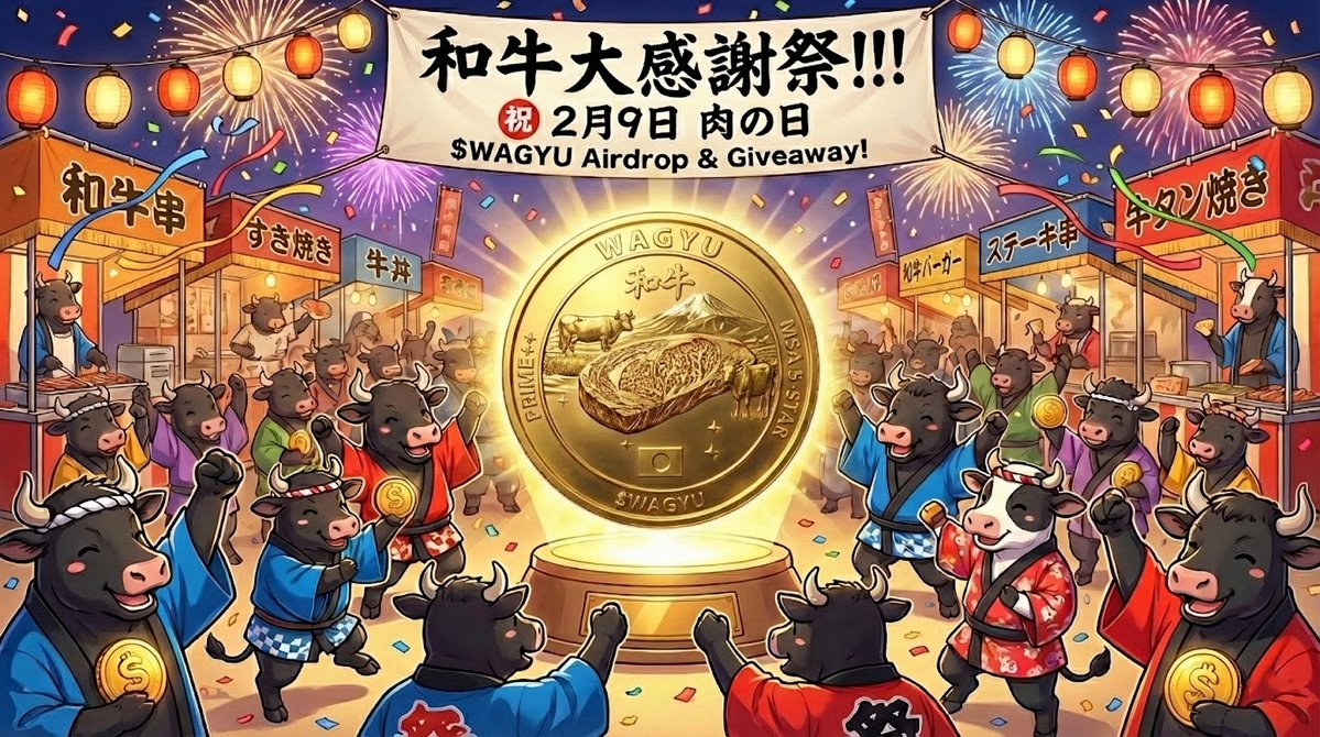 WagyuCoin_SOL's tweet image. 🥩肉の日！大感謝祭🎉バイバック＆還元企画🥩

先日のバイバック分、総額【10,000,000 $WAGYU 】を、ホルダーの皆様に還元します🙇
2月9日（肉の日）に向けた $WAGYU 初の公式Giveaway💸🔥

🎁買い戻した $WAGYU を 10名様に山分けプレゼント

👇👇👇≪参加条件≫👇👇👇

1⃣@WagyuCoin_SOL…