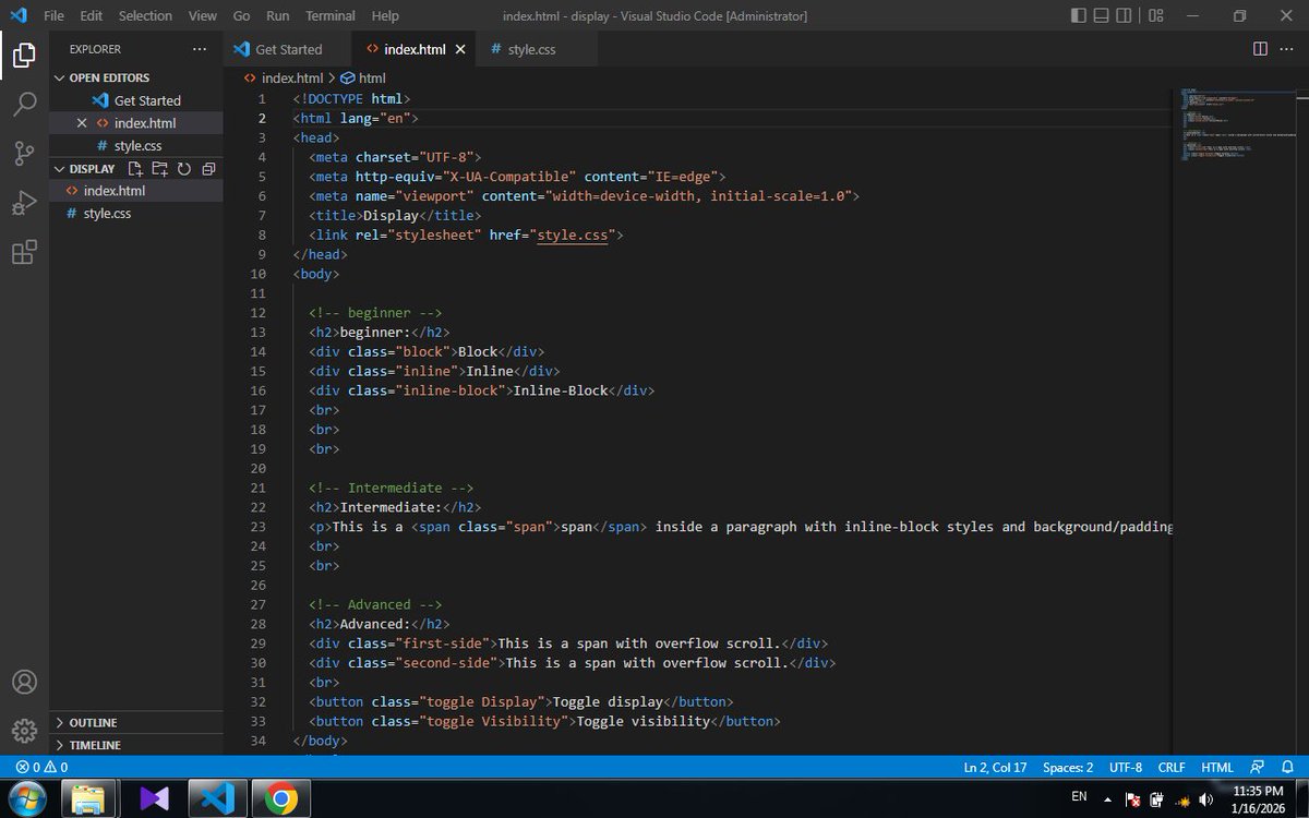 jamo__002's tweet photo. Display Property Challenge:
I have understood the difference between block, inline, and inline-block elements very well.
Thank you, dear teacher @Wajiha_Niazi
#codding #webpage #WebsiteDesign
@CodeToInspire @f_forough https://t.co/3mr7CEhjPR