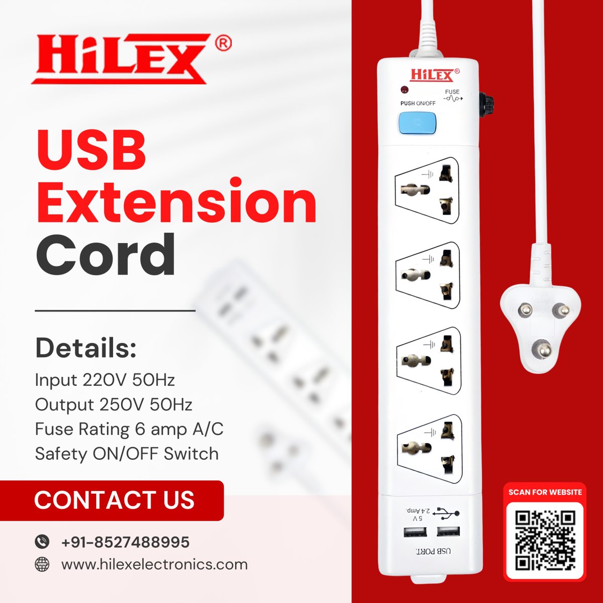Elect85071Hilex's tweet image. Power and charge all your devices with the HILEX USB Extension Cord 🔌⚡

Reliable power. Smart charging. Everyday convenience.

📞 Contact Us: +91-8527488995
🌐 Visit: hilexelectronics.com

📲 Scan the QR code to know more!

#Hilex #HilexElectronics #USBExtensionCord