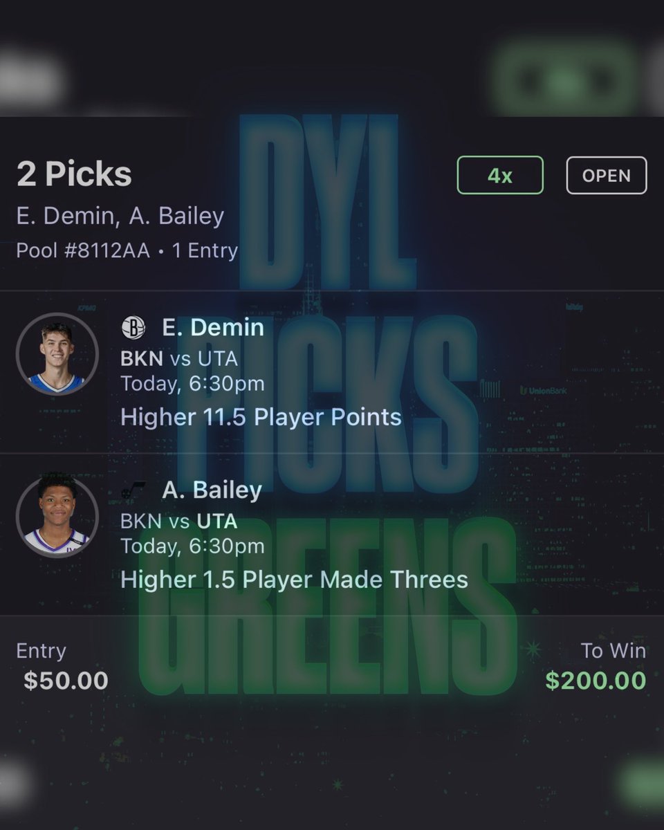 DylPicksGreens's tweet image. These are the BEST BETS you will find today ⬇️ 

My FAVORITE 4 props across the NBA board so far for 1/30/26 :

• Ace Bailey 2+ Threes #TakeNote 
• Egor Demin 10+ Points #NetsWorld 
• Derik Queen 5+ Assists #Pelicans 
• Austin Reaves 5+ Assists #LakeShow 

Code DYL @OnyxOdds…