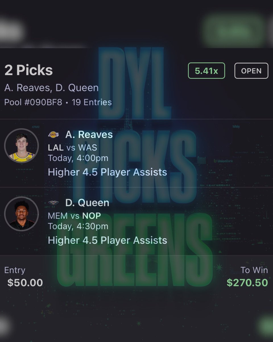 DylPicksGreens's tweet image. These are the BEST BETS you will find today ⬇️ 

My FAVORITE 4 props across the NBA board so far for 1/30/26 :

• Ace Bailey 2+ Threes #TakeNote 
• Egor Demin 10+ Points #NetsWorld 
• Derik Queen 5+ Assists #Pelicans 
• Austin Reaves 5+ Assists #LakeShow 

Code DYL @OnyxOdds…