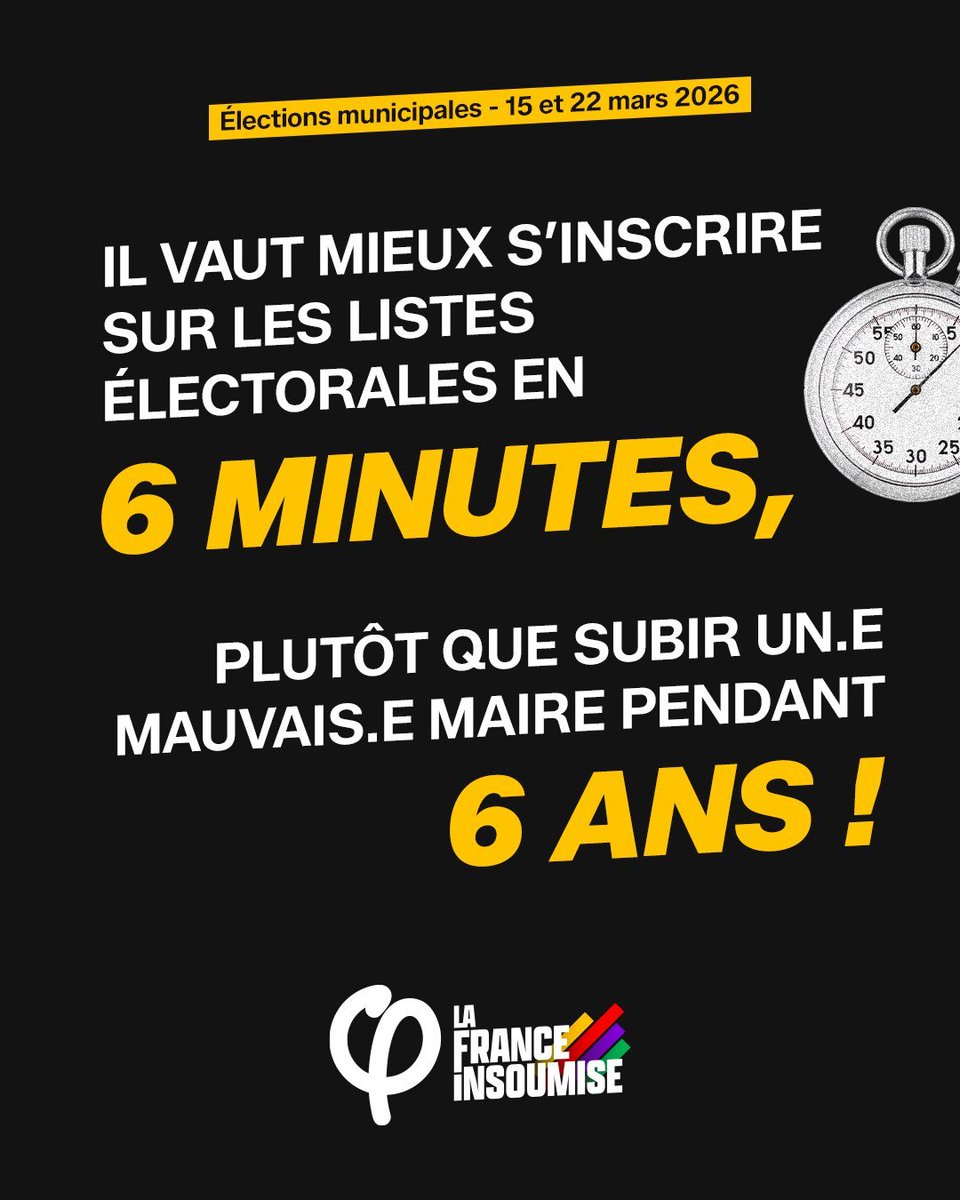 6 minutes pour t’inscrire,
plutôt que 6 ans à subir un·e mauvais·e maire.

Municipales 2026 : ne laisse pas les autres décider à ta place.

👉 Inscription ici : jevoteilsdegagent.fr

#Municipales2026