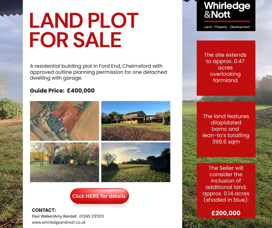 Fantastic opportunity to buy a plot in the pretty hamlet of Ford End, Chelmsford—complete with outline planning permission for a residential home and garage. 🏡✨bit.ly/4kbqzA0
#LandForSale #Chelmsford #PropertyDevelopment