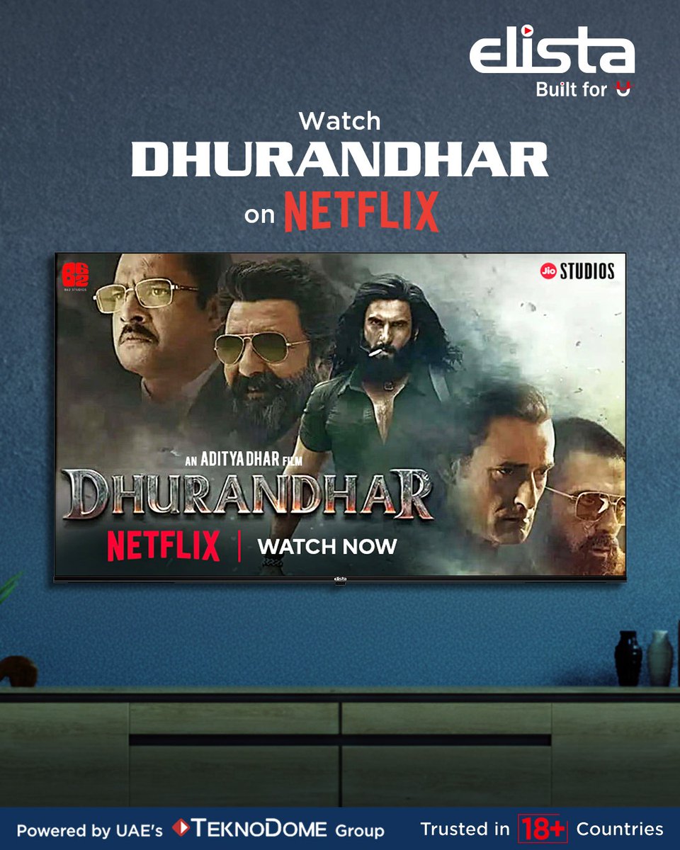ElistaWorld's tweet photo. As Dhurandhar streams on Netflix, watch it the way it’s meant to be seen — on Elista Google TV with QLED display.
Brighter colours. Deeper blacks. Pure cinematic impact.
#DhurandharOnNetflix #ElistaGoogleTV #QLEDExperience #BlockbusterWatch #MovieNight https://t.co/V4jr5Q7MyT