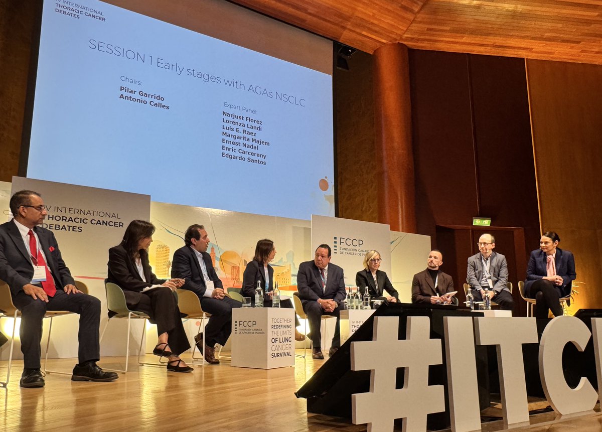 Lively discussion on neoadjuvant targeted therapy and other controversies in early stage at #ITCD2026 with Drs. <a href="/LuisRaezMD/">Dr. Luis E. Raez</a> <a href="/Piuchagarrido/">Pilar Garrido</a> <a href="/Tony_Calles/">Dr. Antonio Calles 🫁🚭</a> Margarita Majem <a href="/EddieSantosMD/">Edgardo Santos, MD, FACP, FASCO</a> Lorenza Landi <a href="/ECarcereny/">Enric Carcereny</a> <a href="/NadalErnest/">Ernest Nadal</a> <a href="/NarjustFlorezMD/">Narjust Florez, MD, FASCO</a>