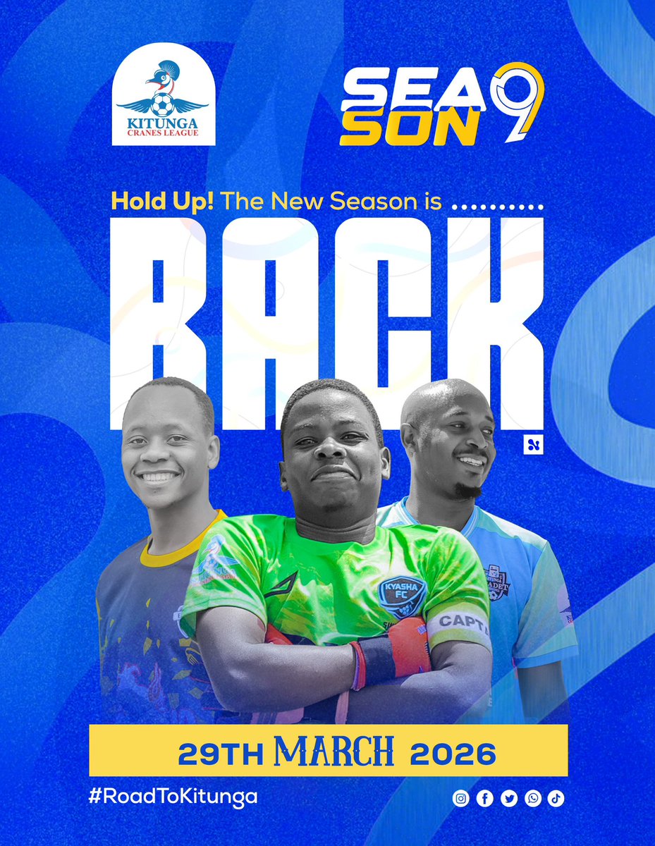 KitungaLeague's tweet photo. 🚨THE COUNT DOWN IS ON !!

Lace up your boots , season 9 is here .

The Sunday chaos will be returning to your eyes soon!

The #KitungaLeague season 9️⃣ will be kicking off on 29th March 2026.

#KitungaLeague #RoadToKitunga https://t.co/AVYpsIVqOl