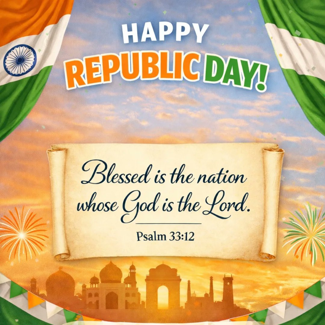 AllIndiaChurch's tweet photo. Happy Republic Day 🇮🇳
Grateful for our freedom and praying for our nation.
Blessed is the nation whose God is the Lord.
Psalm 33:12

#HappyIndependenceDay
#India 🇮🇳
#15August
#BlessedNation
#FaithAndFreedom
PrayerForIndia
JaiHind
BibleVerse
ChristianCommunity
PeaceForIndia https://t.co/pMmOo4LtiK