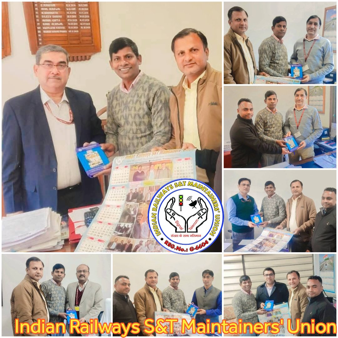 IRSTMU के राष्ट्रीय टीम द्वारा रेलवे बोर्ड नई दिल्ली के AM Sig Sir,AM Tele Sir एवं अन्य अधिकारीगण महोदय के समक्ष S&amp;T कर्मचारियों का समस्याओं, आठवां वेतन आयोग में S&amp;T कर्मचारियों का वेतनमान उत्थान के लिए पर गहन रूप से चर्चा हुआ एवं IRSTMU नव वर्ष के डायरी एवं कलैंडर भेंट किए।