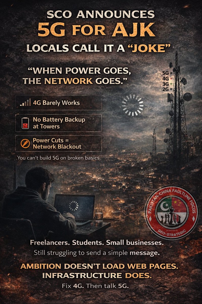 SCO announces “5G for PoJK” and locals called it a joke for one simple reason: you can’t market the future while failing the present.

Special Communications Organization (SCO) put out a shiny 5G promise for Pakistan occupied Jammu &amp; Kashmir (PoJK).
What did people do? They