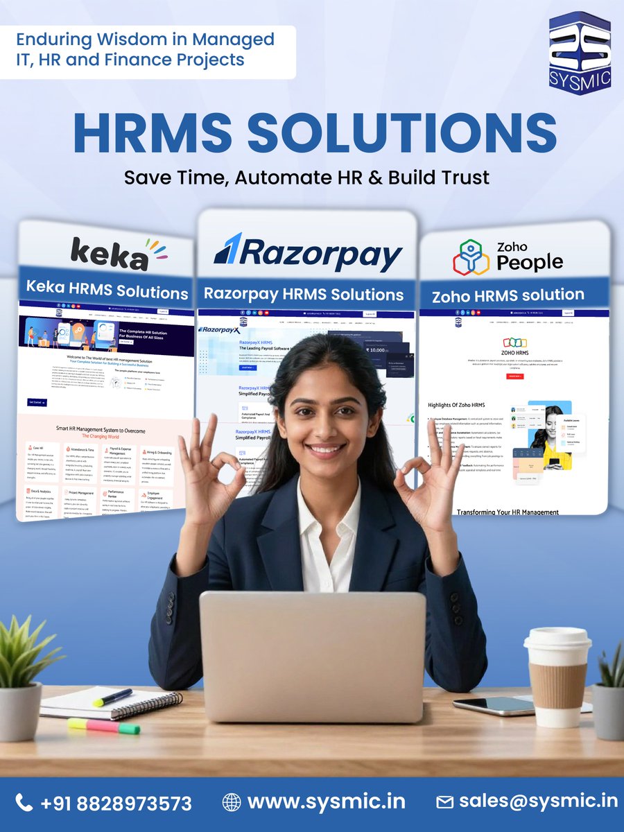 sysmicit's tweet image. Simplify HR with Smart HRMS Solutions!
Manage payroll, attendance &amp;amp; employees with ease using Keka, Razorpay &amp;amp; Zoho.

+91 8828973573 | sales@sysmic.in | sysmic.in

#HRMS #HRSolutions #Sysmic #HRTech #Payroll #Automation #SmartHR