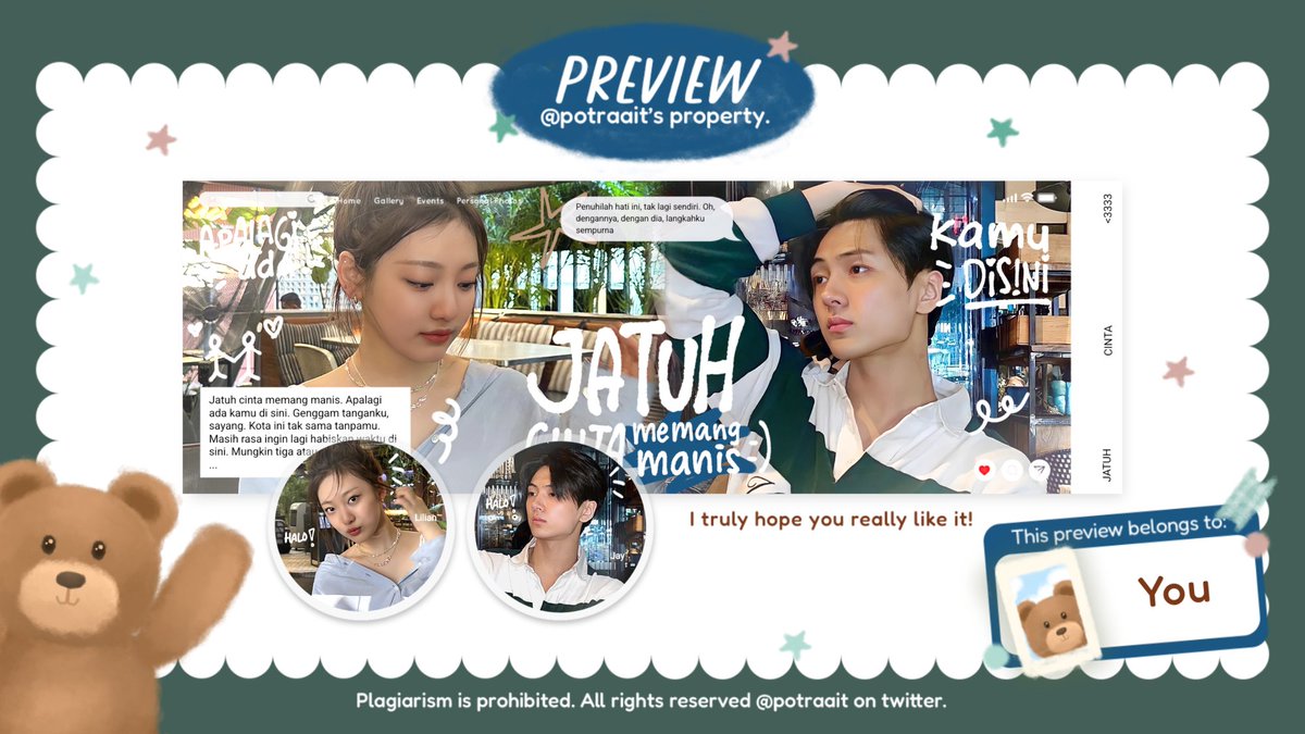 potraait's tweet image. help repost, thankchuu! 

hai kenalan sama anak baruku yuk edisi memasuki bulan kasih sayang hehe❤️ layout couple yg bisa jadi layout halu juga buat km yg gk punya couple😋🤭 terinspirasi dari lagu yg lg viral ntu wkwk, mohon ospeknya ya gusyy terimakasih! 🤟🏻

#zonauang