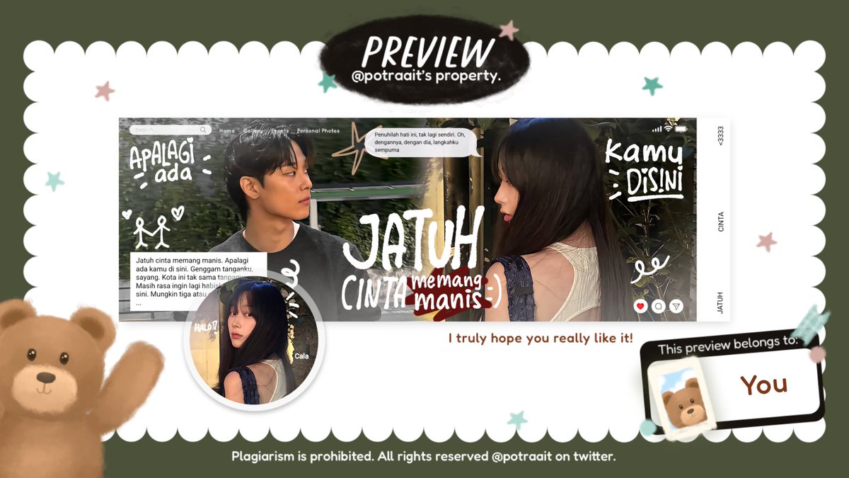 potraait's tweet image. help repost, thankchuu! 

hai kenalan sama anak baruku yuk edisi memasuki bulan kasih sayang hehe❤️ layout couple yg bisa jadi layout halu juga buat km yg gk punya couple😋🤭 terinspirasi dari lagu yg lg viral ntu wkwk, mohon ospeknya ya gusyy terimakasih! 🤟🏻

#zonauang