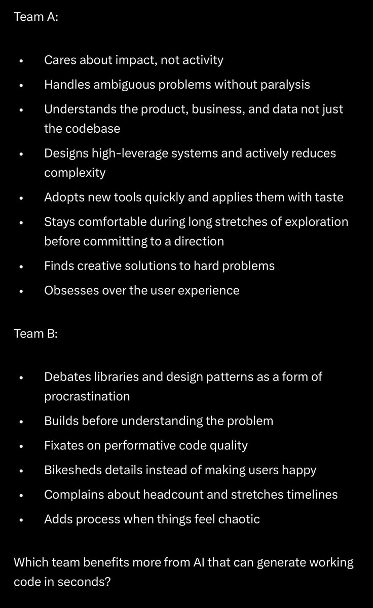 A K shaped future makes sense since Team B loses to Team A 10 times out of 10, and now coding AGI is an accelerant