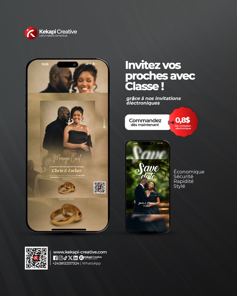 KekapiCreative's tweet photo. Votre histoire d’amour commence bien avant le jour J. Ne vous contentez pas d’annoncer votre mariage, faites-le ressentir dès l’invitation.

Découvrez les modèles proposés par Kevine P. Katenda  via le lien en commentaires 👇🏽

📱 WhatsApp : +243 812 337 324 https://t.co/jQvtR0CXTt