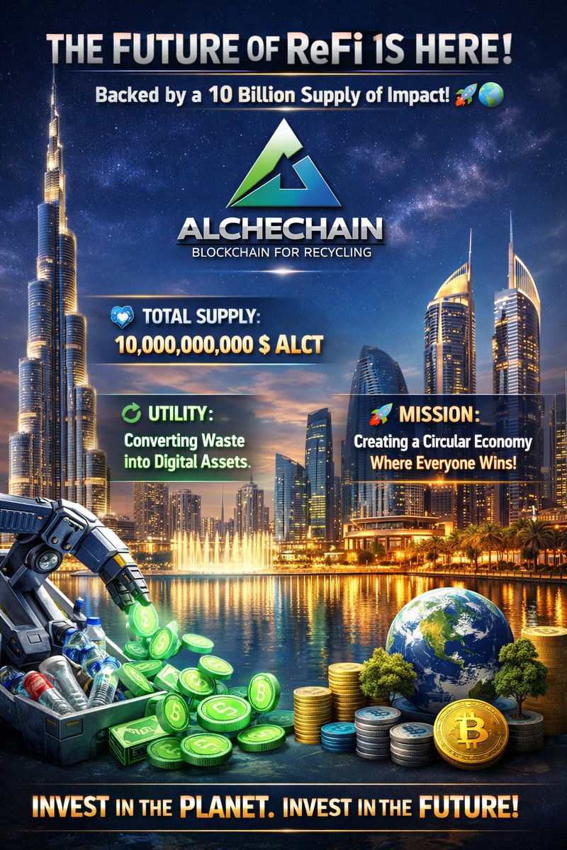 alchechain's tweet photo. he future of ReFi is here โ backed by a 10B supply of impact ๐๐
Alchechain bridges blockchain, recycling & sustainable finance.
โป๏ธ Waste โ Digital Assets
๐ A circular economy where everyone wins
Invest in the planet. Join the movement.
#ALCT #AlcheChain #CryptoAirdrop #Blockchain #CryptoCommunity #AirdropAlert #CryptoGiveaway #BSCWallet #FreeCrypto #LikeAndRetweet #CryptoFam #CryptoNews