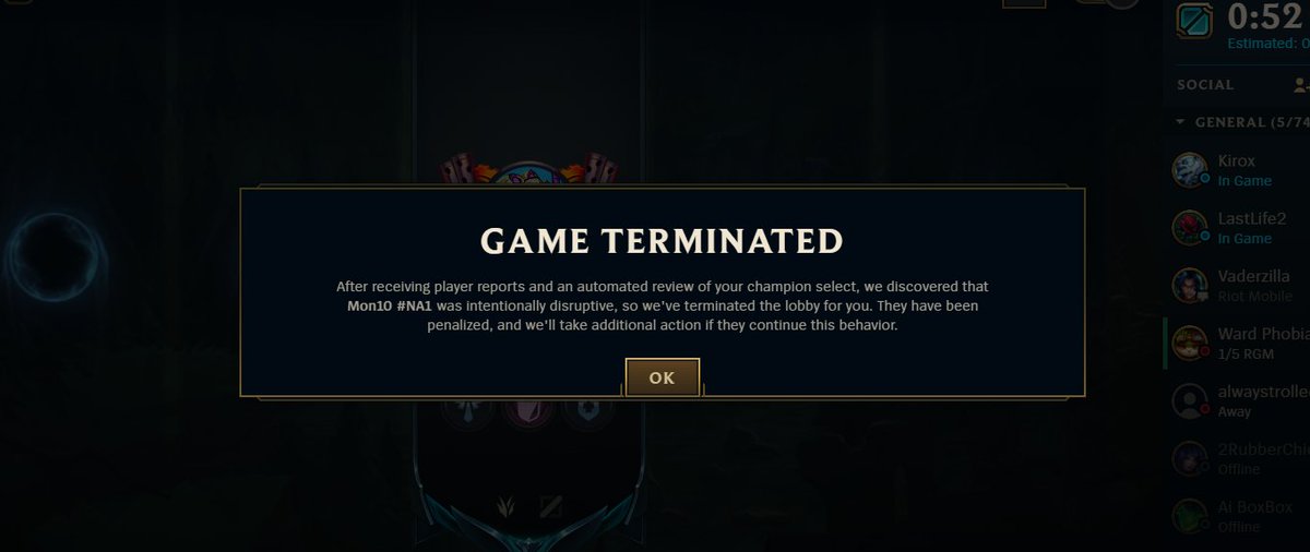 i tattled on someone threatening to int in pregame and it worked

thank god