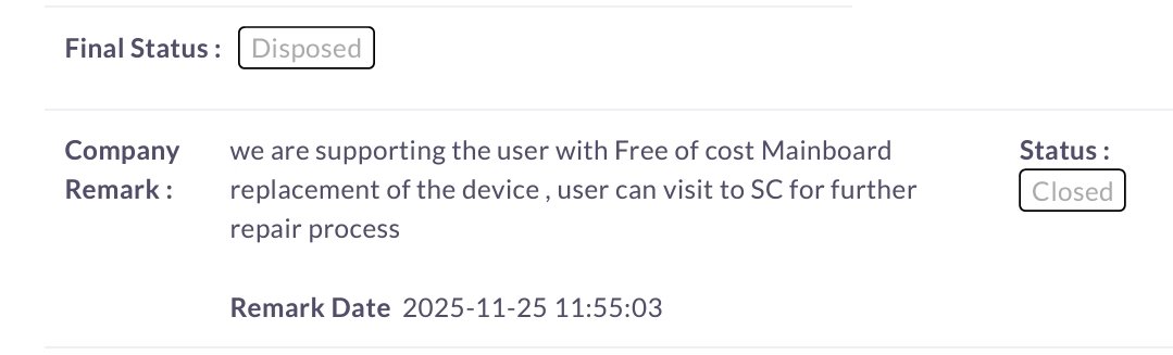 Prasadpk050's tweet photo. @OnePlus_IN @OnePlus_Support You lied to the Govt of India! 🚨
​You closed Grievance #8002014 on Nov 25 promising a "Free Mainboard replacement." Today is Jan 30, and your Andheri center STILL refuses to honor it.
​Stop deceiving consumers &amp; @jagograhakjago
#OnePlusScam https://t.co/HN8TFXT19c