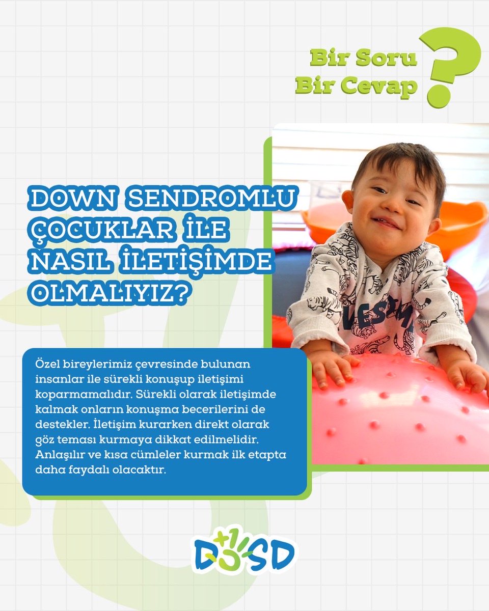 DOWN SENDROMLU ÇOCUKLAR İLE NASIL İLETİŞİMDE OLMALIYIZ?

💙💚Özel bireylerimiz çevresinde bulunan insanlar ile sürekli konuşup iletişimi koparmamalıdır. Sürekli olarak iletişimde kalmak onların konuşma becerilerini de destekler. İletişim kurarken direkt olarak göz teması kurmaya