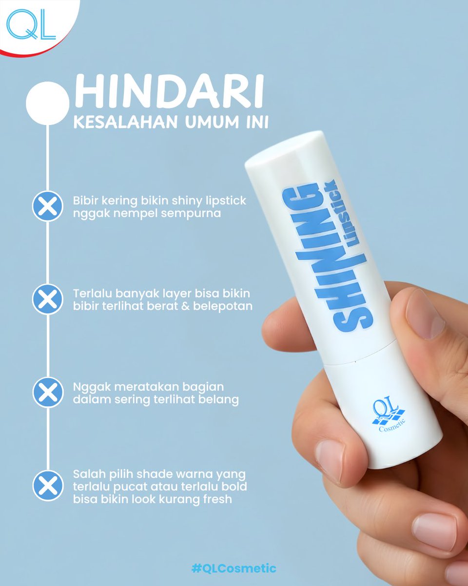 Sering pakai shiny lipstick tapi hasilnya kurang maksimal?
Bisa jadi masih salah caranya 😉

Yuk, pakai QL Shining Lipstick dengan cara yang benar biar bibir tampak healthy &amp; glowing 💋

#QLCosmetic #ShinyLips #MakeupDaily #KosmetikIndonesia #QLShiningLipstick