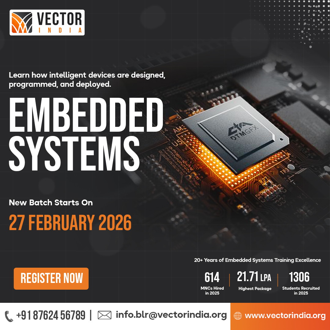 Vector_India's tweet photo. Build the brains behind smart technology.
Kick-start your career in Embedded Systems with industry-driven training at Vector India.
New batch starts: 27 February 2026
Learn. Build. Get industry-ready.
#EmbeddedSystems #EmbeddedEngineer #CoreEngineering #EngineeringStudents #ECE https://t.co/Cx4CSuEvEv