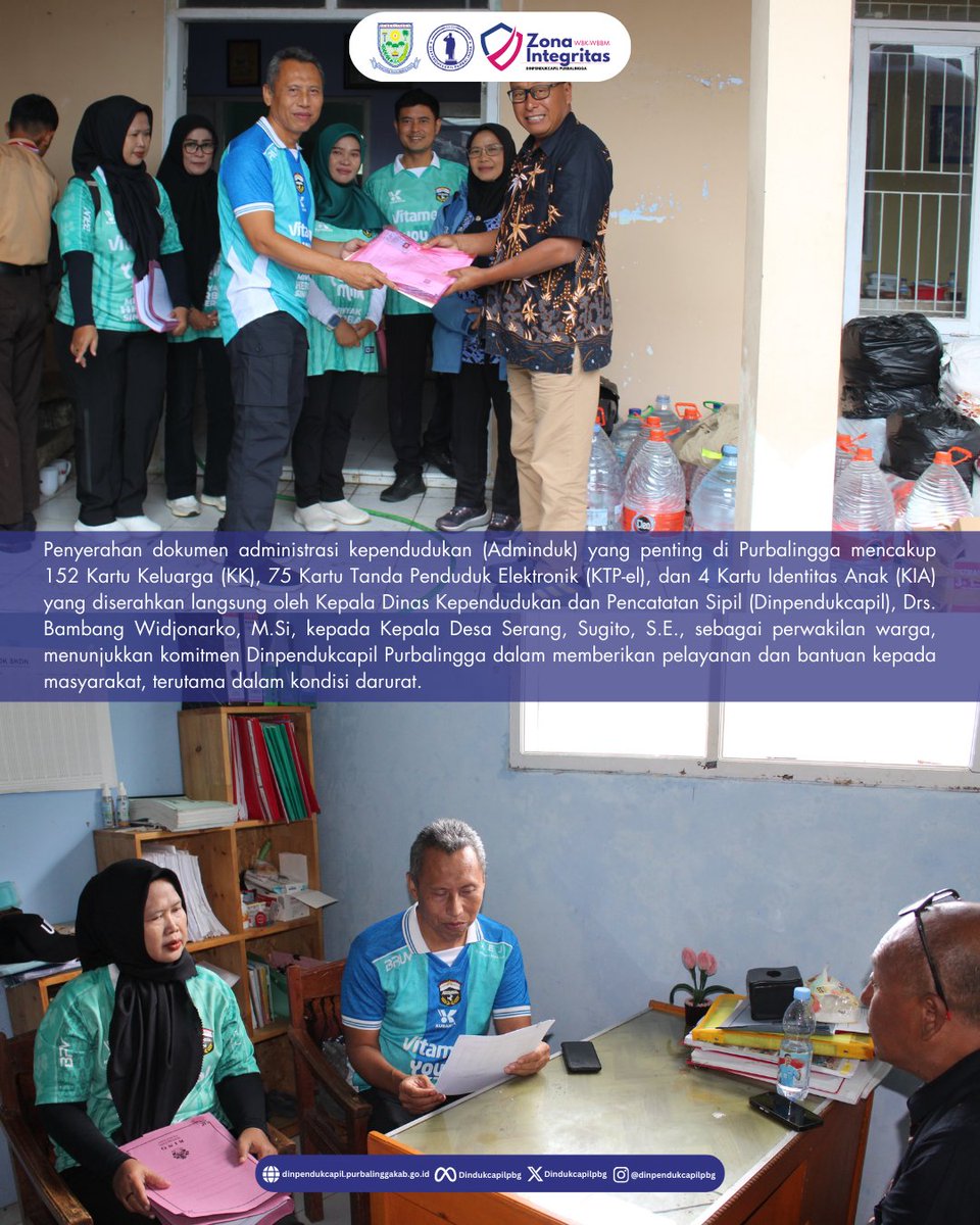 231 Dokumen Adminduk (152 KK, 75 KTP-el, 4 KIA) adalah angka yang bukan sekadar angka, tapi harapan baru bagi warga Desa Serang pasca banjir. 🏡✨

Informasi selengkapnya: dinpendukcapil.purbalinggakab.go.id/article/dinpen…

#Dukcapil #DukcapilJateng #DukcapilPurbalingga #PemkabPurbalingga #Purbalingga