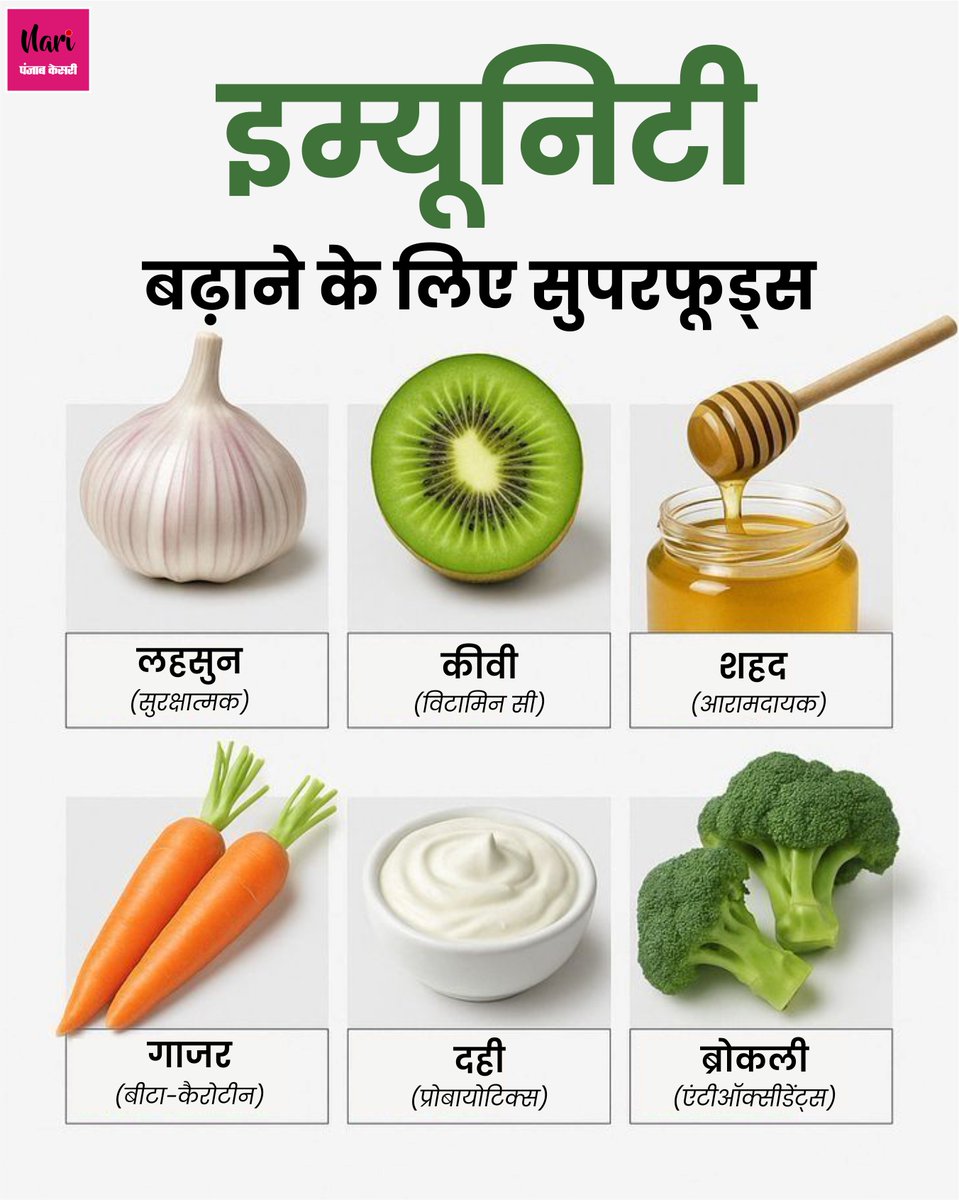 NariKesari's tweet image. #Healthtips
इम्यूनिटी बढ़ाने के लिए सुपरफूड्स
#Superfoods #ImmunityBooster #NutritionTips #healthylifestyle #ImmuneSystem