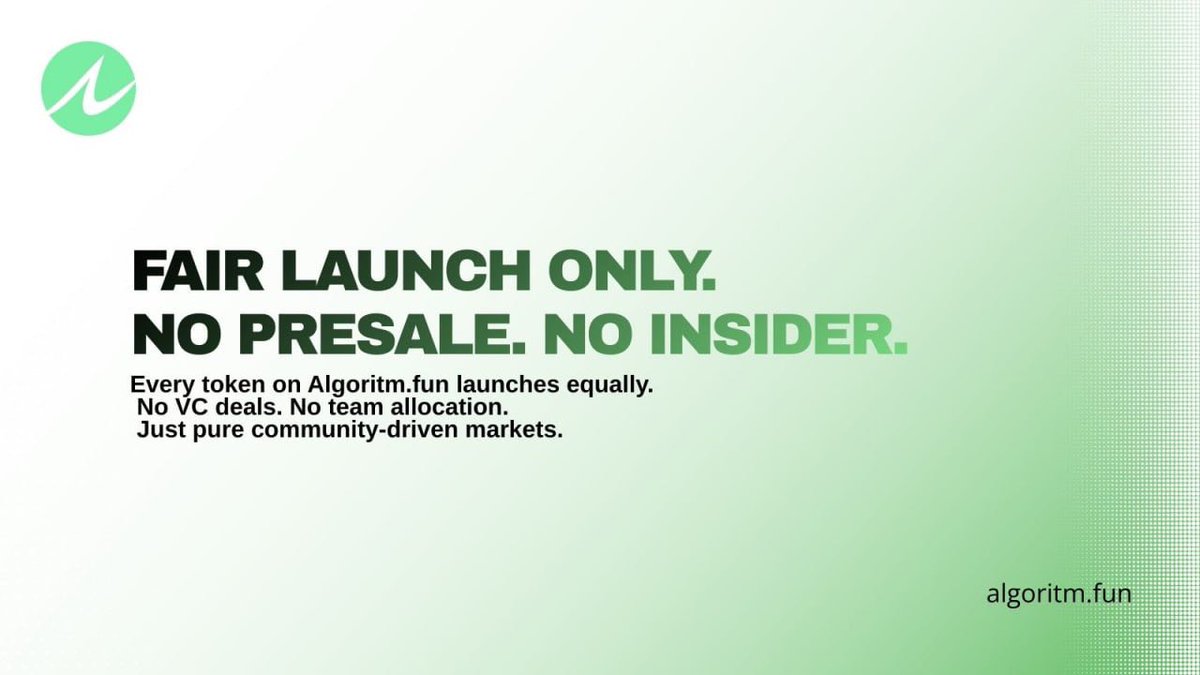 AlgoritmChain's tweet photo. Fair launch means everyone plays on the same field.
No insiders. No shortcuts.
Just code, community, and conviction.

Explore fair launches on https://t.co/Y9mFxu9u6V 👇 https://t.co/x9opf7KnWl