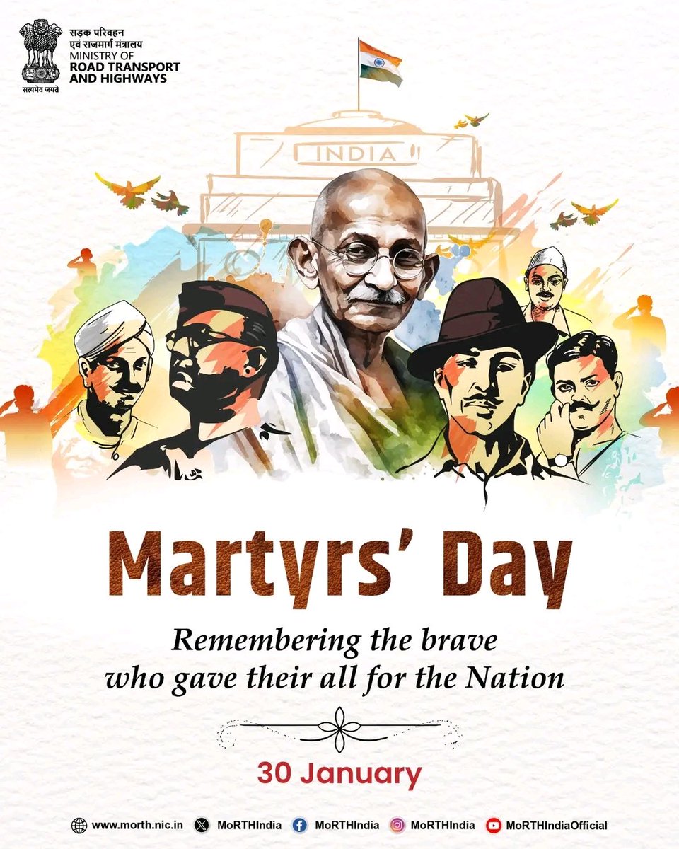 CBCAnantnag's tweet image. شہداء کے دن، قوم بابائے قوم مہاتما گاندھی اور آزادی و اتحادِ ہند کے تمام شہداء کو خراجِ عقیدت پیش کرتی ہے۔
یہ دن سچائی، عدم تشدد اور خدمت کی اُن اقدار کی یاد دہانی کراتا ہے جو آج بھی قوم کی رہنمائی کرتی ہیں۔
#MartyrsDay #MahatmaGandhi #FatherOfTheNation #Tribute #Truth