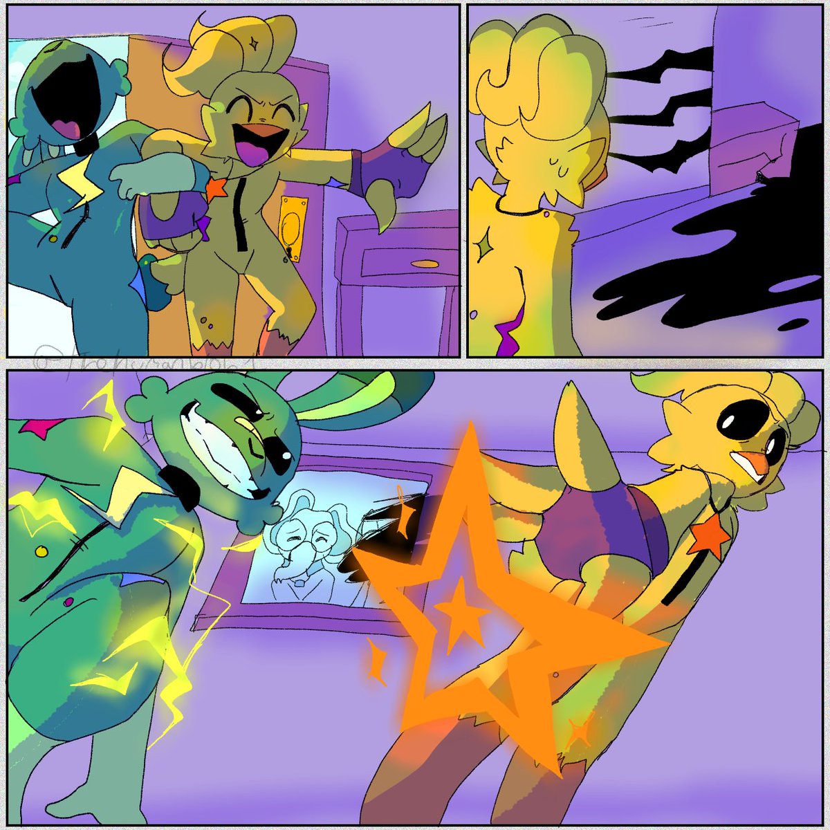 thehumanblob1's tweet photo. (The investigation)
 After finding a rave au they come to get Bubba to join them.. they find this.

#SmilingCritters #SmilingCrittersAU #GlitterCrittersAU #GlitterCritters #HoppyHopscotch #KickinChicken https://t.co/N19JQWpMCX