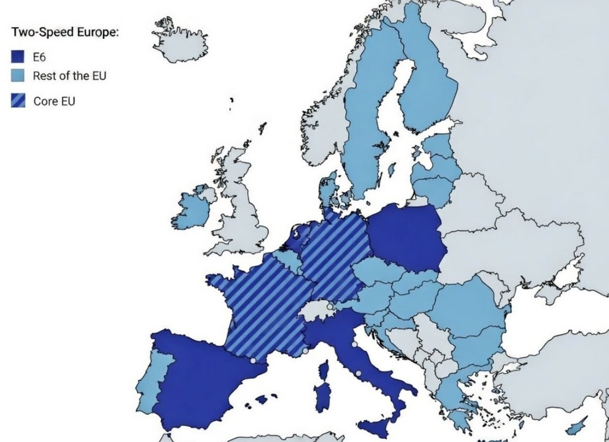 SamuelJsdv's tweet photo. EU27 🇪🇺🌍 is reshaping #MultiSpeed👇⤵️
🔺Due to the geopolitical paralysis of a veto-based large Union, the multi-speed format is naturally gaining momentum.
🔺At the inner EU 🇪🇺 core lay #Germany and #France. Despite their differences, these two countries now discuss nuclear, deepest defence integration, Eurobonds etc.
🔺Then there is the #E6 comprising of EU’s leading economies (#Germany, #France, #Netherlands, #Poland, #Italy, #Spain). These countries are already coordinating financially/economically and in terms of defence.
🔺Then there is the #EU27 🇪🇺 as we know it. It may be in paralysis or slow at times, but it still disburses nearly 2000 billion (2 trillion). This budget will be same or increase for new MFF (28-34). To give a sense of comparison Austria’s annual budget expenditure was 270 billion. The EU isn’t loosing importance: it will continue to fund and manage and coordinate all the mega-projects of the EU from infrastructure and energy to agriculture and new technologies (it just won’t be doing the geo-political fast negotiations and latest nuclear or defence integration steps, most likely).
🔺After EU27 🇪🇺 you have candidate countries (special & advantageous position as they are equal in the sense that they are future full members) and Neighbours + ‘strategic partners’ either in defence, trade, connectivity or other sectors.