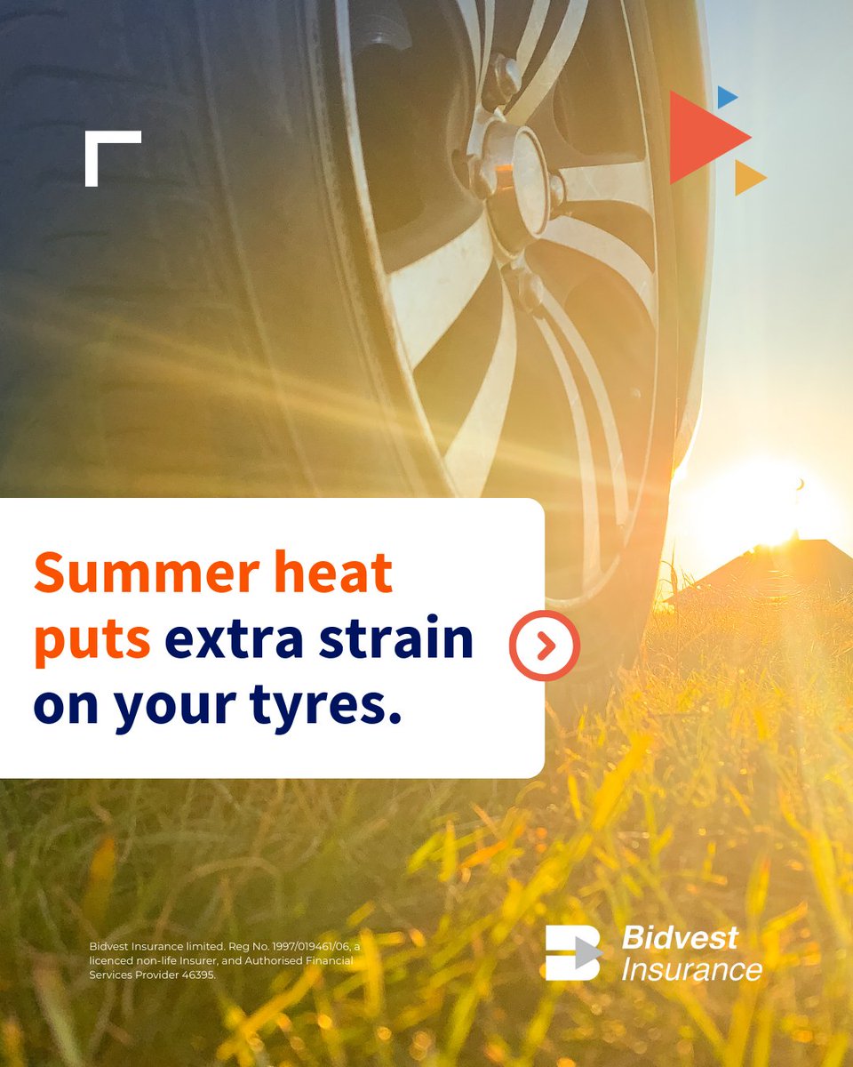 BidvestInsures's tweet image. ☀️🚗 Summer isn’t over yet and neither is the impact on your tyres. Your tyres work harder in summer. Read how heat affects tyre safety and what you can do to protect them. #TyreSafety #BidvestInsurance #RoadReady 🔗 #ReadMore eou5.short.gy/ShIByH