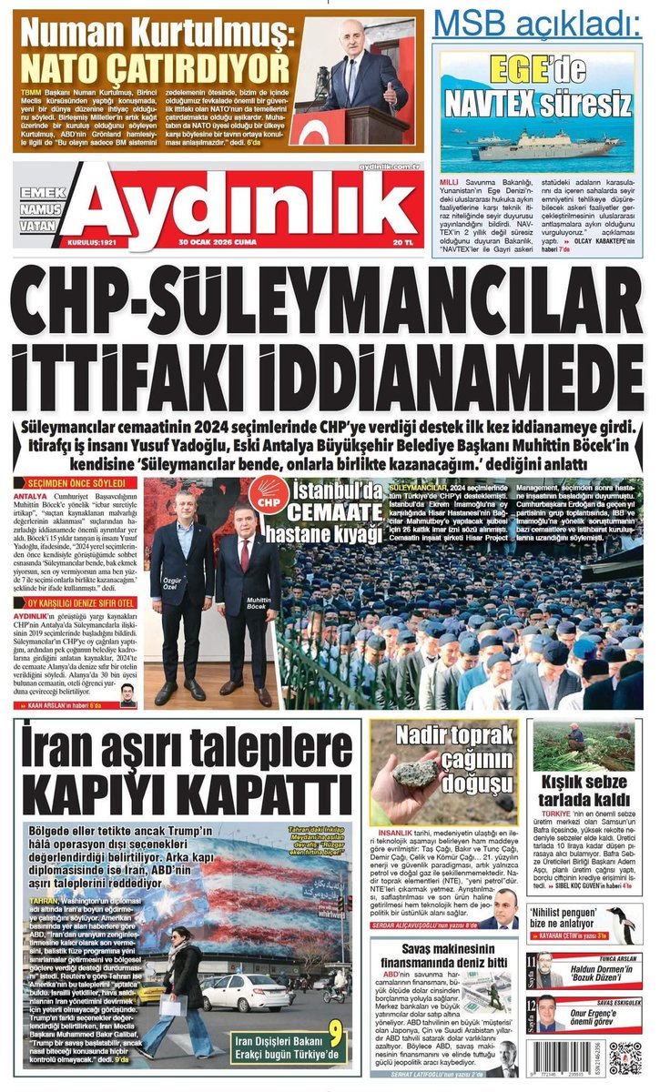 "Oy Karşılığı Denize Sıfır Otel  
CHP–SÜLEYMANCILAR İTTİFAKI İDDİANAMEDE"

#Aydınlık – 30 Ocak 2026
Vatan İçin AYDINLIK Al; Oku, Okut!

Gerçekleri AYDINLIK Yazar  aydinlik.com.tr