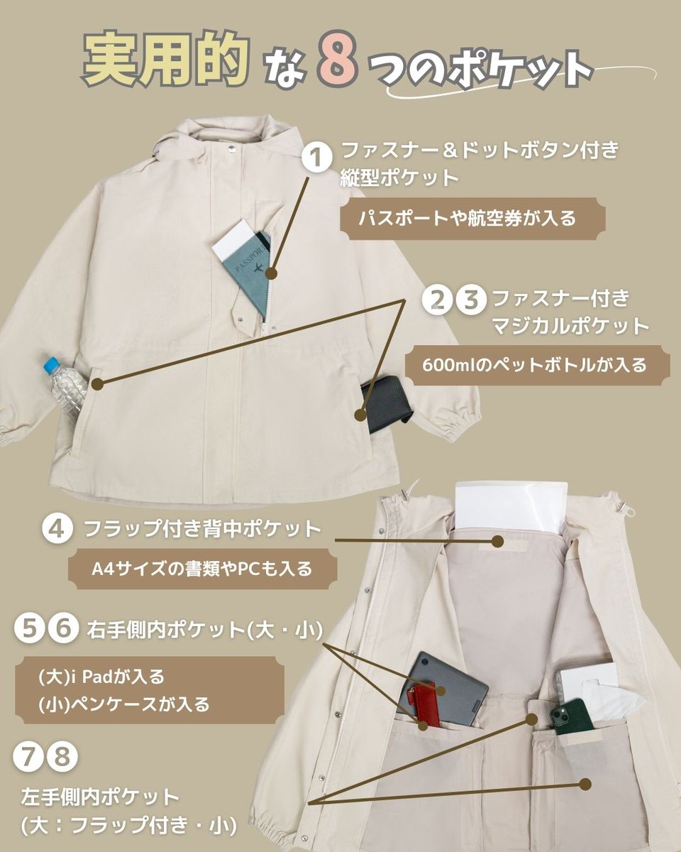 【極美品】SERPENTINA撥水パートナージャケットMサイズ 元鈴木さん 女性のジャケットは見た目重視でポケットもフラワーホールもない