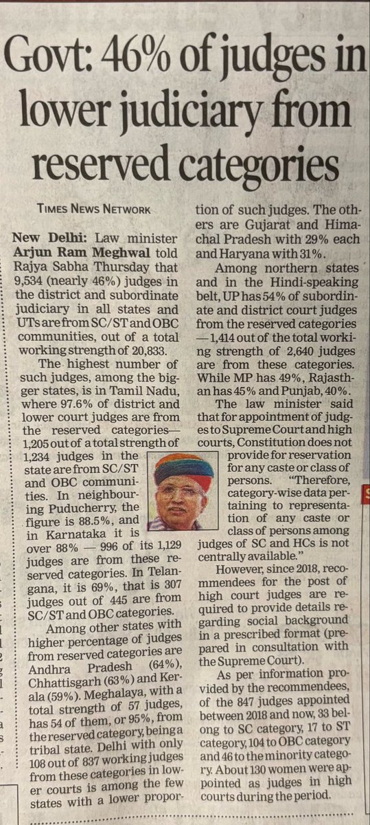 pradeeptTOI's tweet photo. 98% of all district and subordinate court judges in Tamil Nadu from SC/ST, OBC communities… https://t.co/UWudWfBDIx