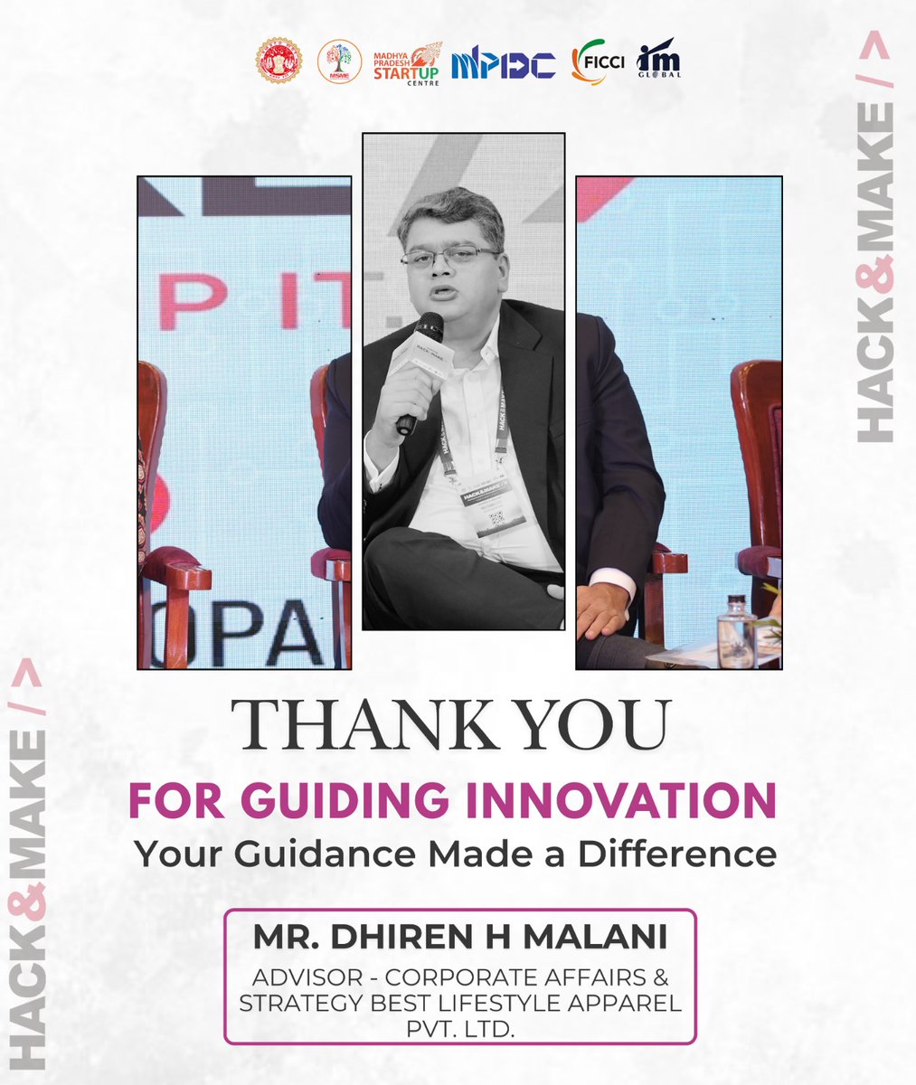 Thank you Dhiren H Malani  , Advisor- corporate affair &amp; Strategy best life style , Apparel Pvt limited  , for being a part of Hack&amp;Make 2026.

Your presence, insights, and words of encouragement truly inspired innovators, startups, and young builders