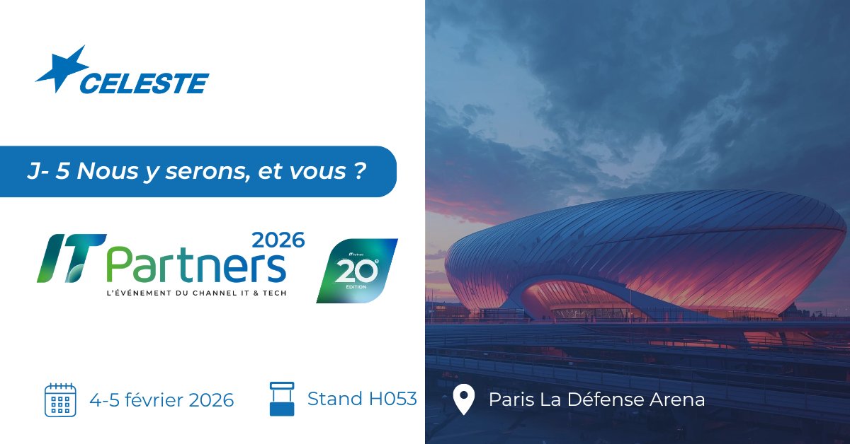 SocieteCELESTE's tweet photo. J-5 @IT_Partners 2026 !
📍 Stand H053 • Paris La Défense Arena
RDV avec l’équipe CELESTE pour parler cloud, cybersécurité, connectivité et transformation digitale.

#ITPartners2026 #IT #Cloud #Cybersécurité https://t.co/IYKSX5ckSv