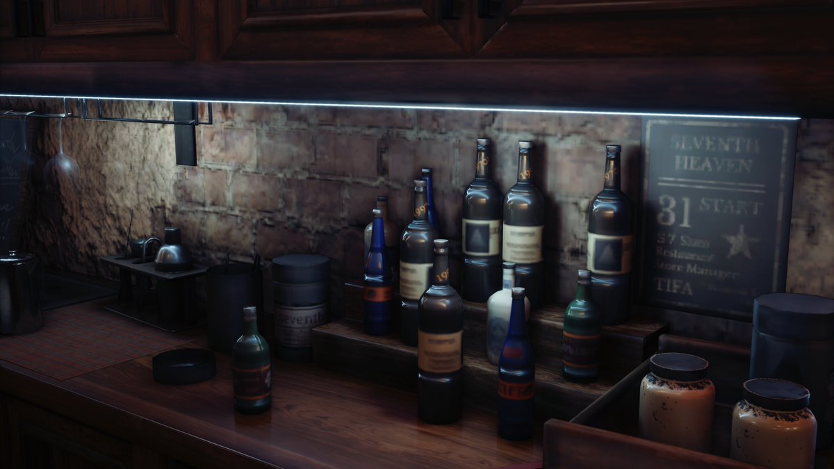 【小ネタ】
セブンスヘブンのボトルに隠された数字の意味にお気づきでしたか？
19970131、オリジナル版FFVIIの発売日です！
ぜひ、ゲーム内でボトルを確認してみてください！
#FF7R #FF7R_inter #FF7リメイク