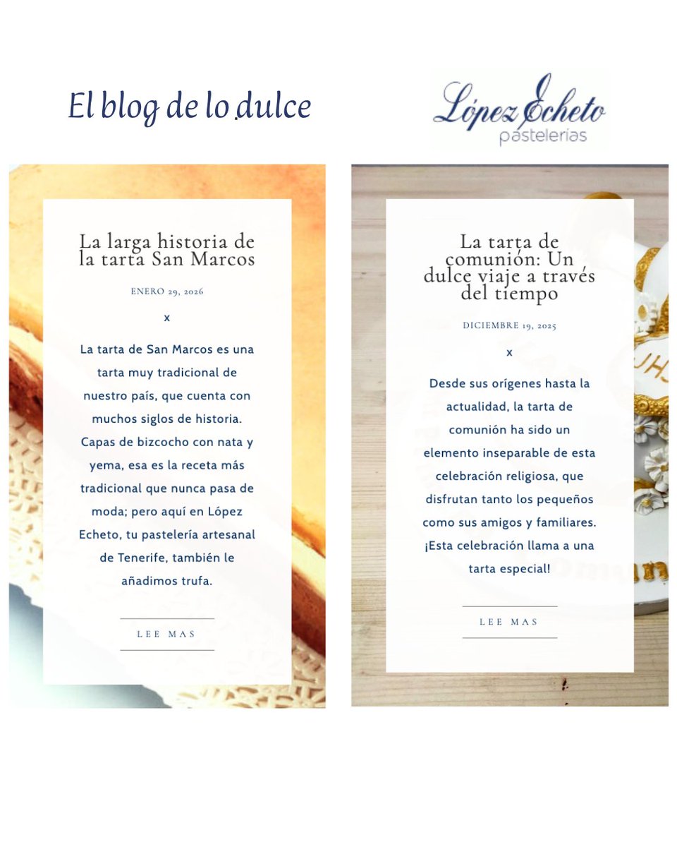 ¿Conoces el blog de lo dulce? En nuestra web podrás encontrar artículos sobre muchas de nuestras tartas y otros temas relacionados con nuestra labor 💙

💻 lopezecheto.com

➡️ Encargos al 📲 922 250 629 o el email 📩 encargos@lopezecheto.com