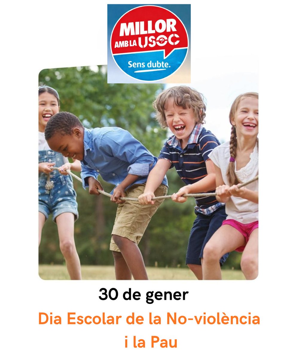 🕊️ 30 de gener | Dia Escolar de la No-violència i la Pau
A FEUSOC reafirmem el nostre compromís amb una educació basada en el respecte, la convivència i la cultura de pau ✌️📚
L'escola ha de ser sempre espai de diàleg, llibertat i enteniment 💛🌍 #DENIP2026
