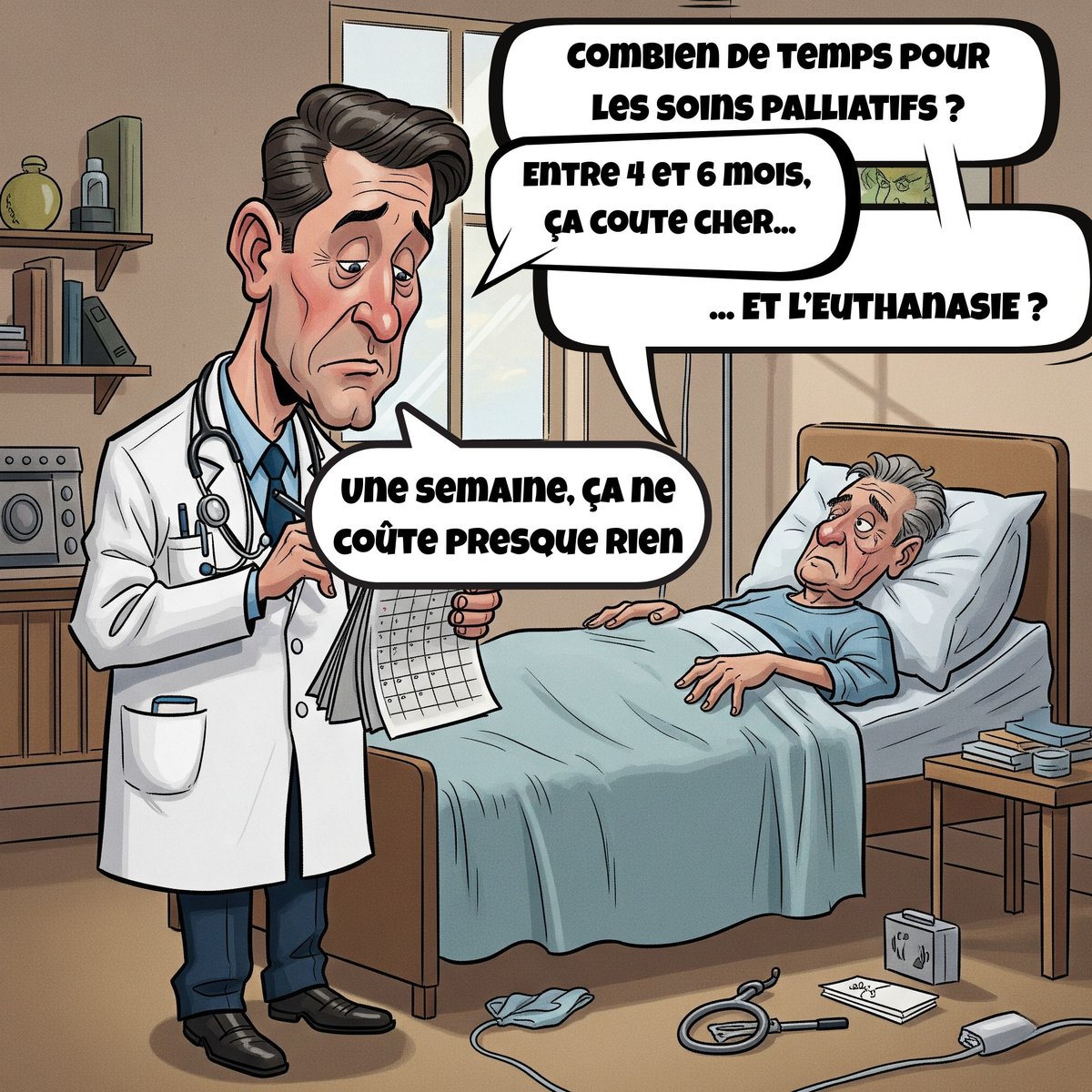 ECLJ_Official's tweet photo. Grâce à l'euthanasie, quelles économies le gouvernement peut-il espérer faire sur le budget de la sécurité sociale?
Un rapide calcul⬇️
La question est politiquement taboue mais à l'heure où les soins palliatifs ne sont pas correctement mis en place par manque de moyens, il est évident que cette considération se présente aux députés et sénateurs. 

"L'aide à mourir" est présentée comme un véritable soin, une liberté, "un droit en plus qui n'enlève rien à personne". Alors si l'euthanasie est plus économique que les soins palliatifs, pourquoi ne pas la favoriser ou au moins l'accepter?

De manière simple, si l'on extrapole la proportion des morts par suicide assisté ou euthanasie en Belgique et au Canada, et qu'on l'applique à la France, avec le vieillissement de la population, il pourrait y avoir chaque année 30.000 morts par "l'aide à mourir".

Ce chiffre est tout à fait plausible car la législation française est très libérale et tout-à-fait comparable à ces deux pays.

Le coût moyen m��dical de la dernière année de vie est généralement estimé entre 20.000€ et 40.000€ par personne, parfois plus pour les pathologies lourdes (cancers, réanimations, maladies neurodégénératives).

On peut donc estimer que c'est près d'un milliard d'euros que l'État pourrait facilement économiser chaque année grâce à l'adoption de la PPL pour l'aide à mourir.

Évidemment, favoriser l'accès à l'euthanasie pour les personnes handicapées ou les personnes ayant une maladie chronique et qui ne sont pas en fin de vie pourrait décupler les économies, puisque ces personnes pourraient vivre encore de nombreuses années.