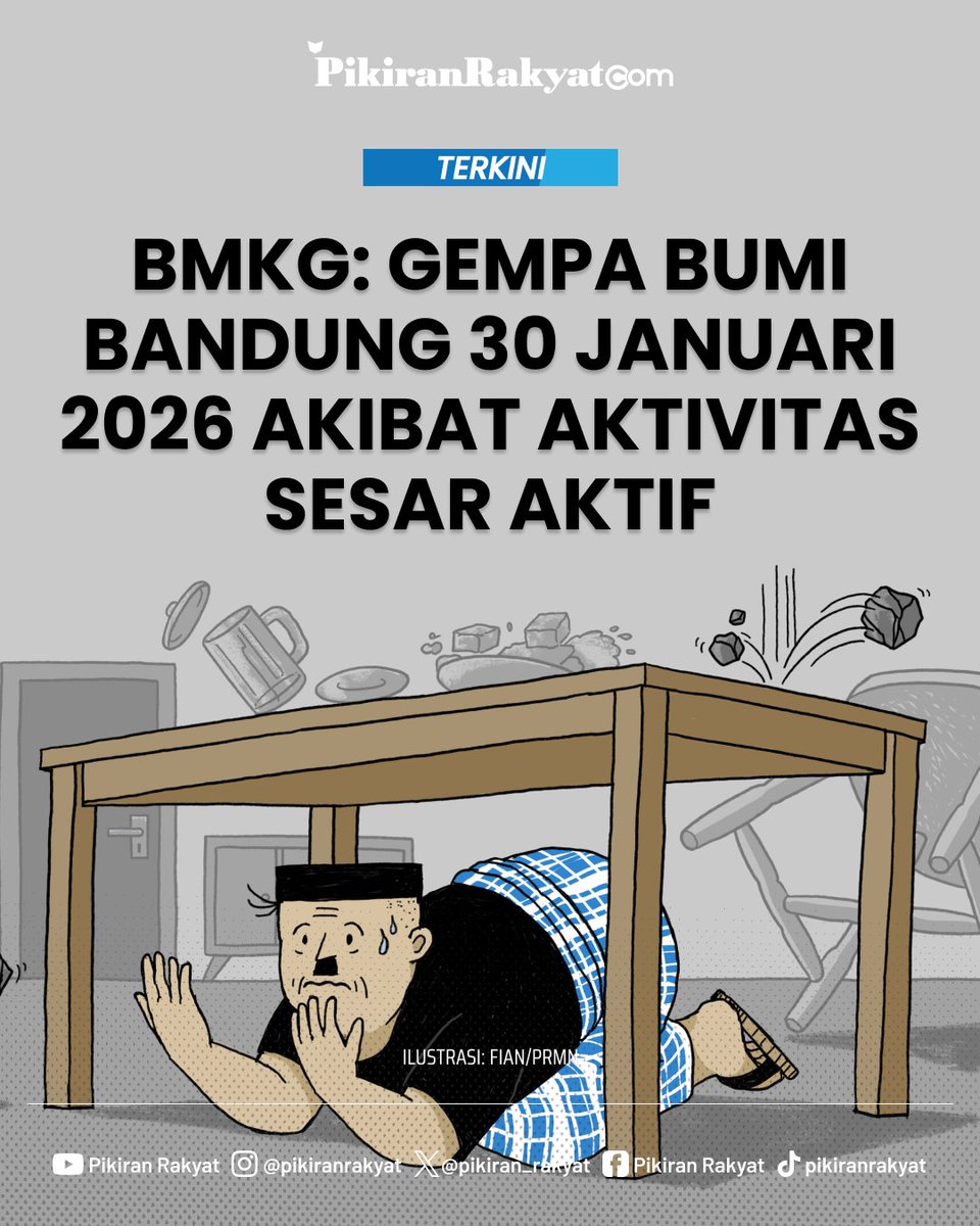 Sobat PR ngerasa ada gempa tadi pagi?
.
Wilayah Kota Bandung, Jawa Barat, dan sekitarnya diguncang gempa bumi pada Jumat, 30 Januari 2026, sekitar pukul 05.13 WIB. Berdasarkan hasil analisis terkini Badan Meteorologi, Klimatologi, dan Geofisika (BMKG), gempa bumi tersebut